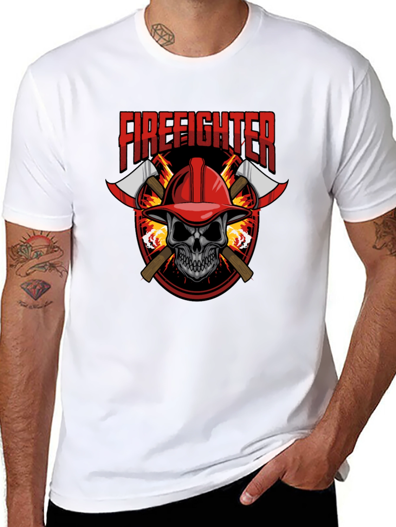 Firefighter Skull Graphic Tee - Axe Design Soft Cotton