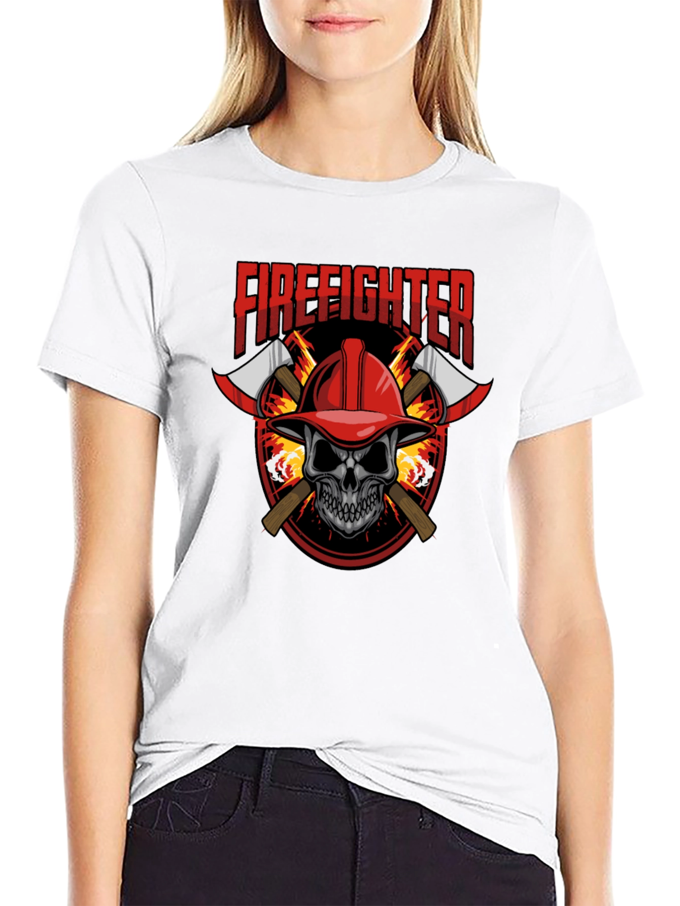 Firefighter Skull Graphic Tee - Axe Design Soft Cotton