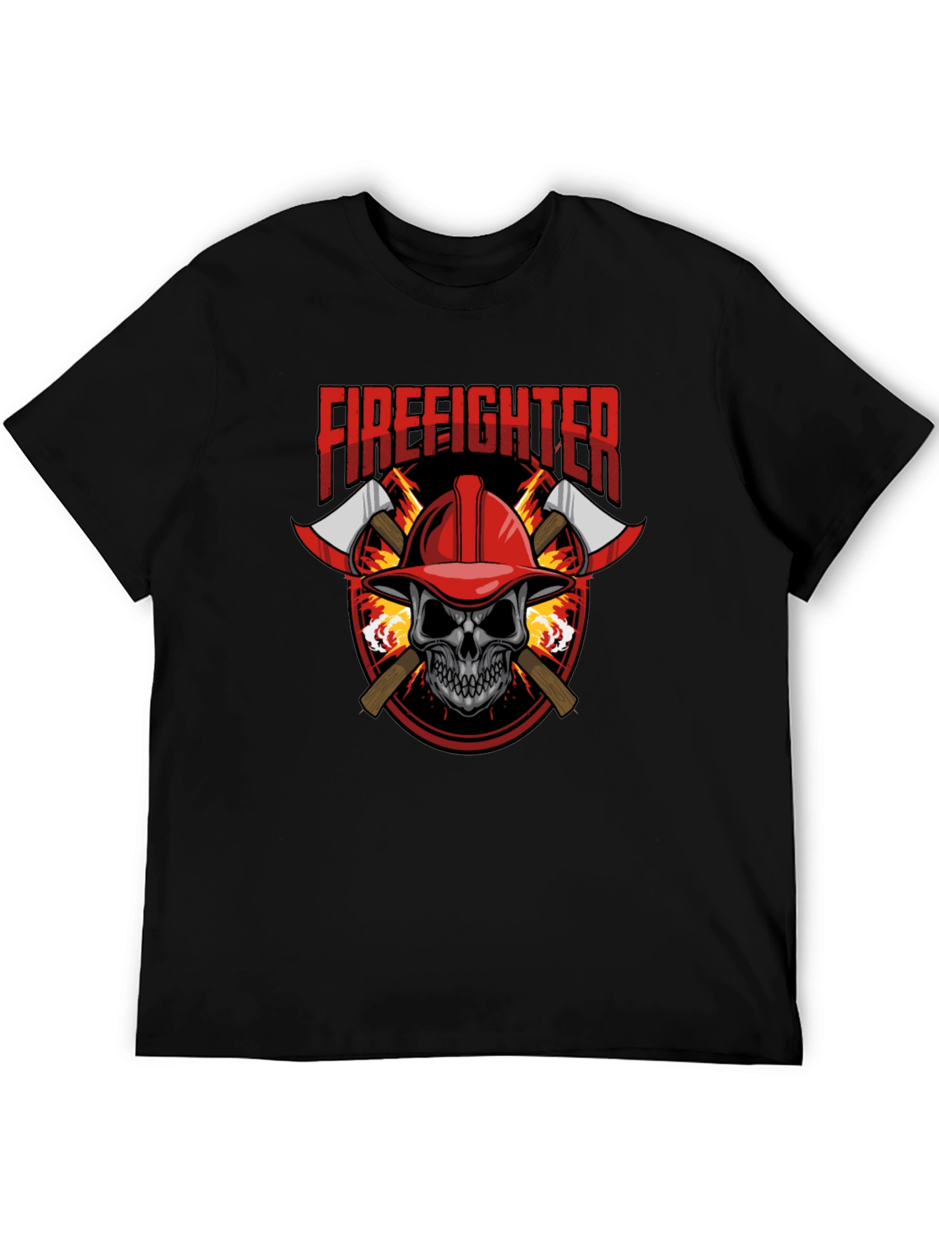 Firefighter Skull Graphic Tee - Axe Design Soft Cotton