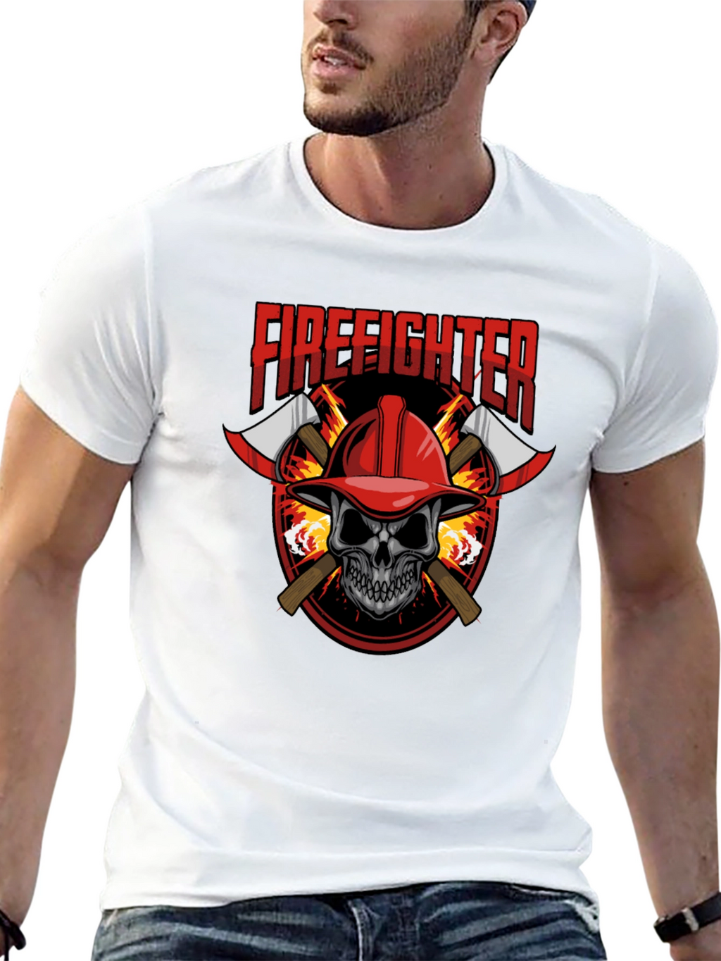 Firefighter Skull Graphic Tee - Axe Design Soft Cotton