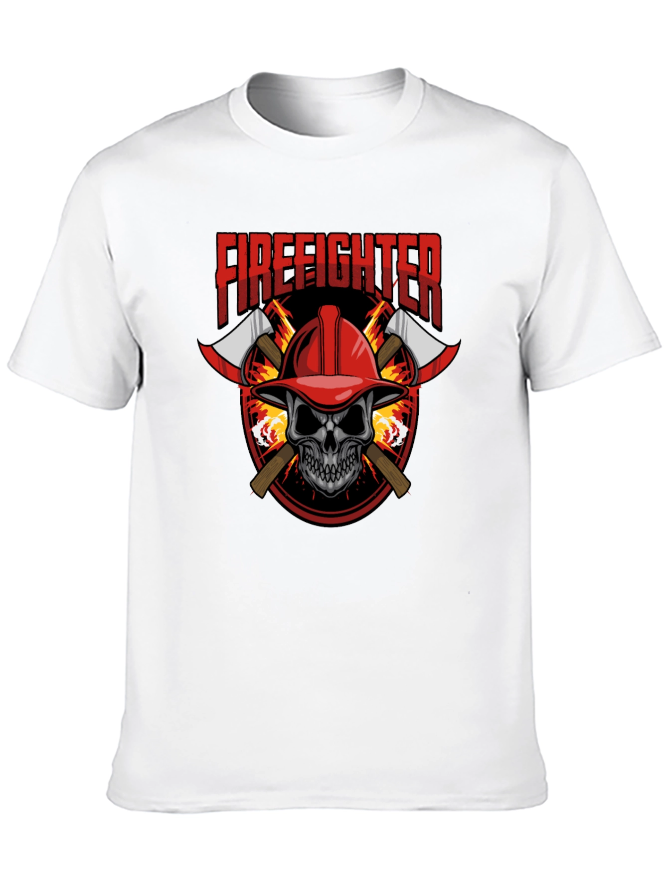 Firefighter Skull Graphic Tee - Axe Design Soft Cotton