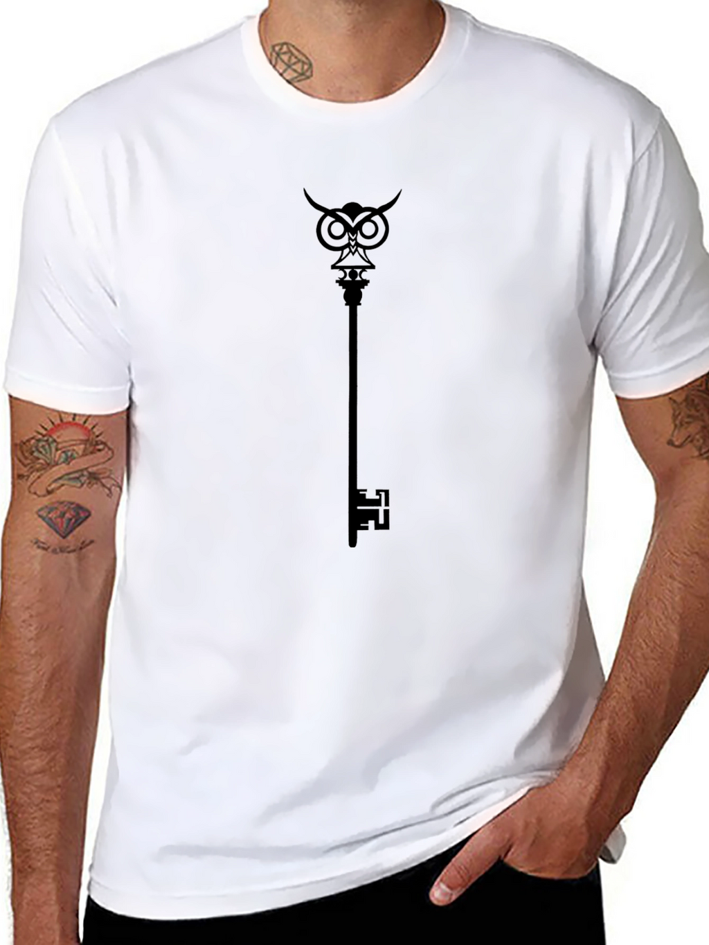 Mens Black Owl Key Graphic T-Shirt