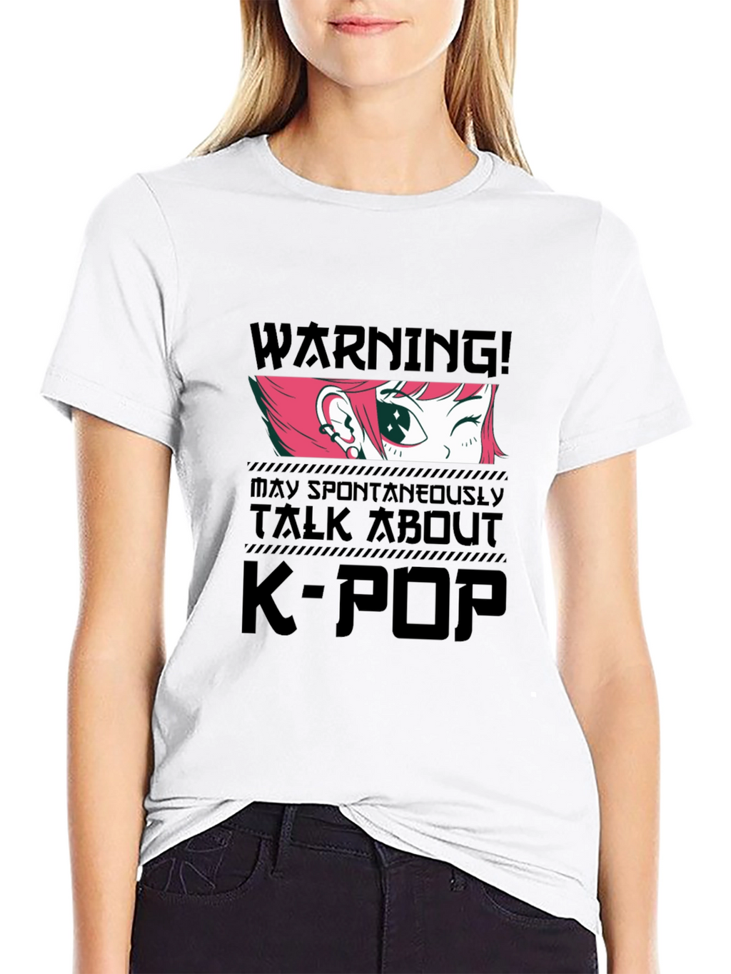 K-Pop Warning Graphic Tee - Black Cotton T-Shirt