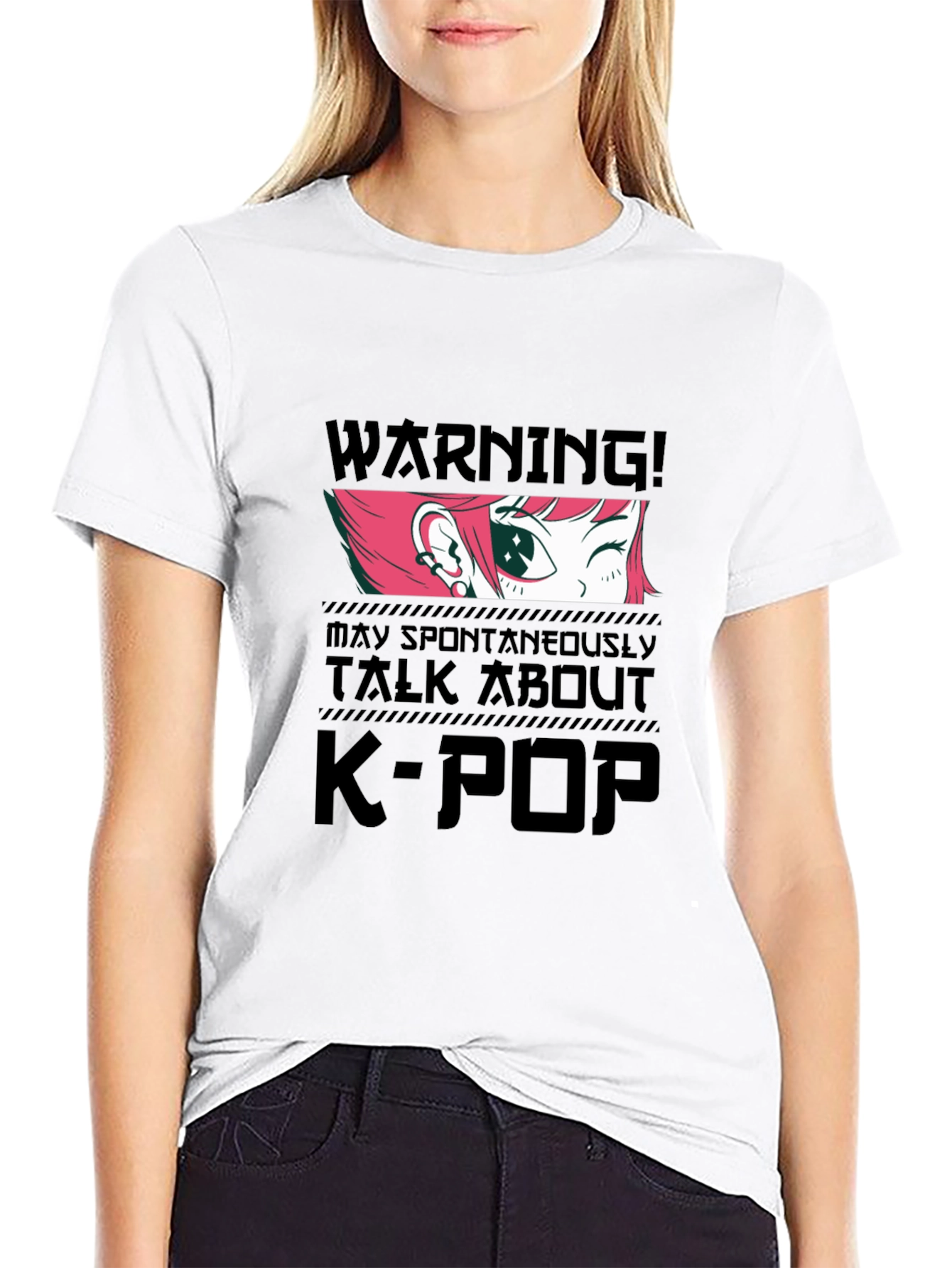 K-Pop Warning Graphic Tee - Black Cotton T-Shirt