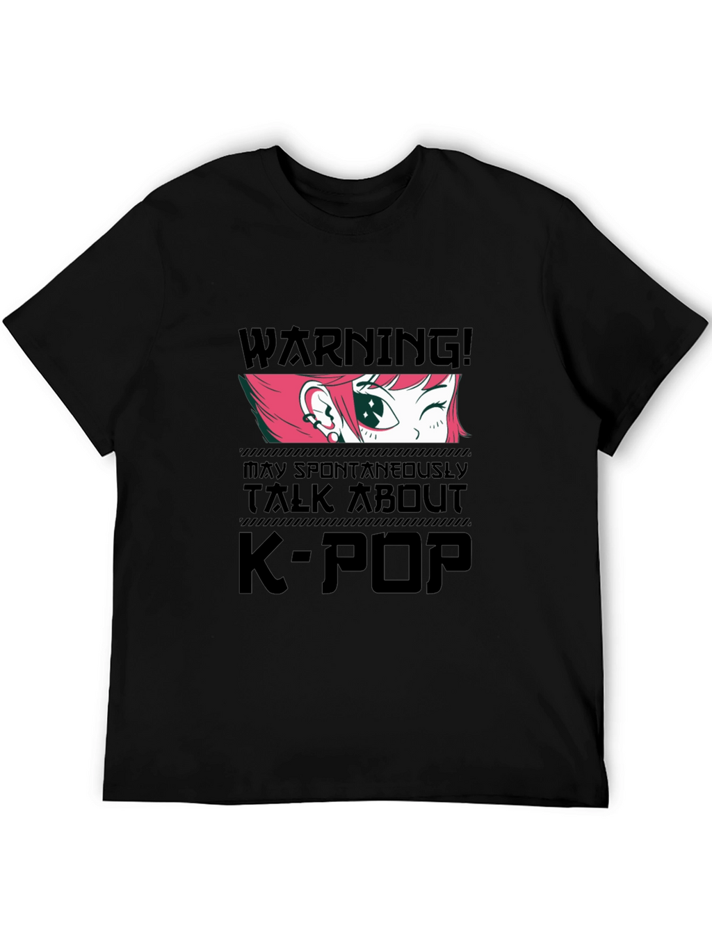 K-Pop Warning Graphic Tee - Black Cotton T-Shirt