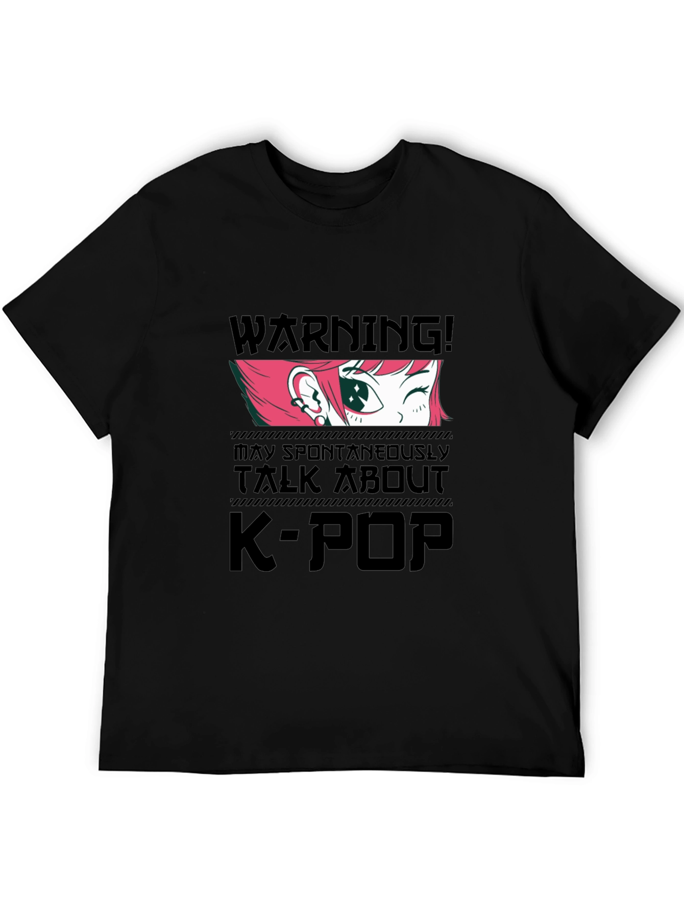 K-Pop Warning Graphic Tee - Black Cotton T-Shirt