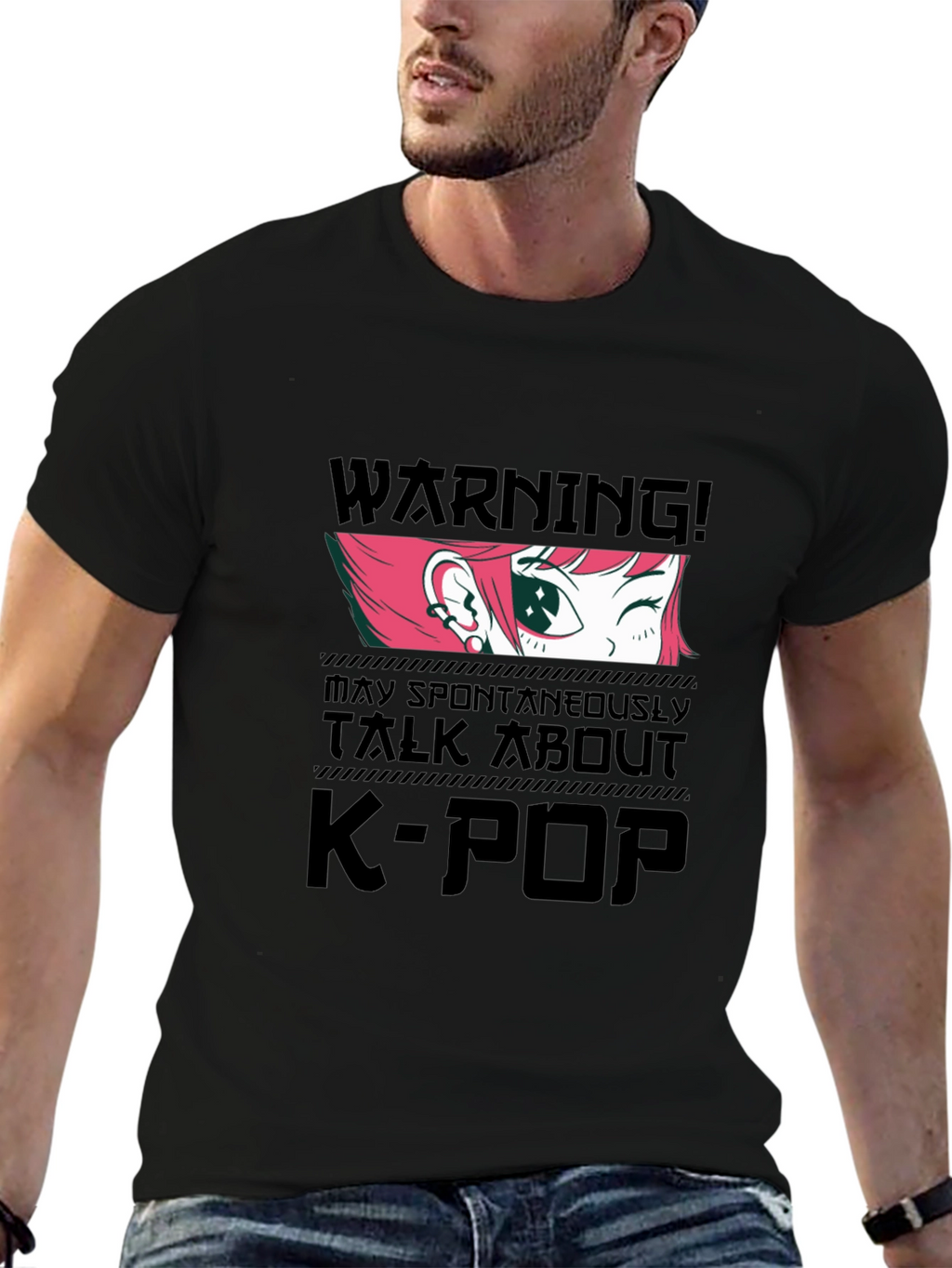 K-Pop Warning Graphic Tee - Black Cotton T-Shirt