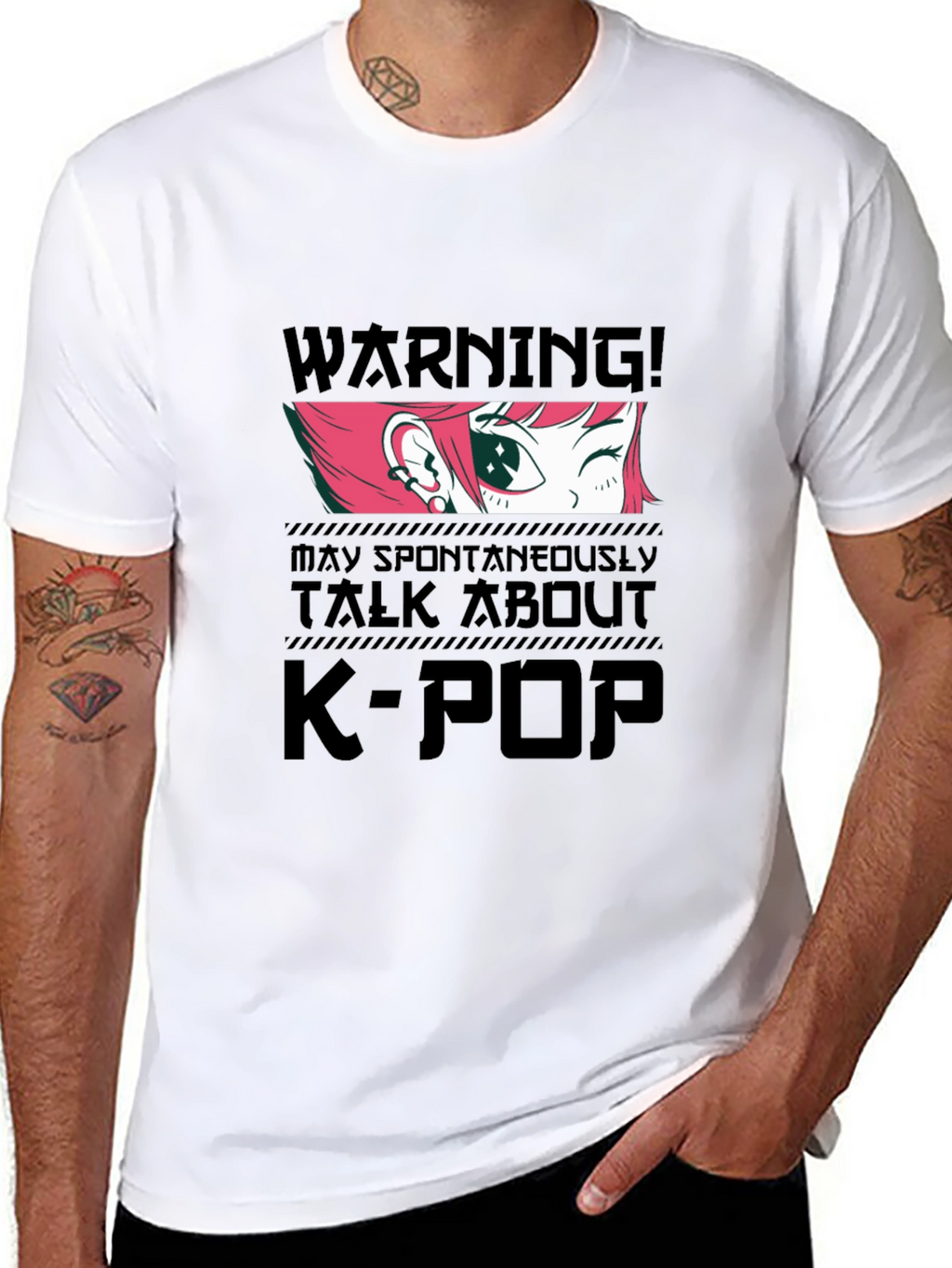 K-Pop Warning Graphic Tee - Black Cotton T-Shirt