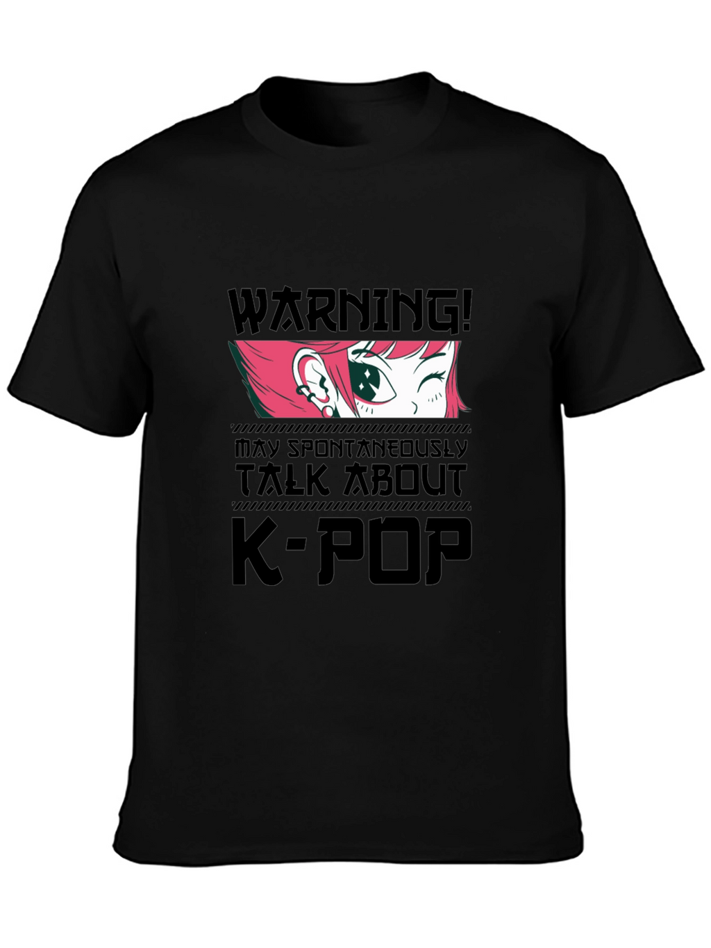 K-Pop Warning Graphic Tee - Black Cotton T-Shirt