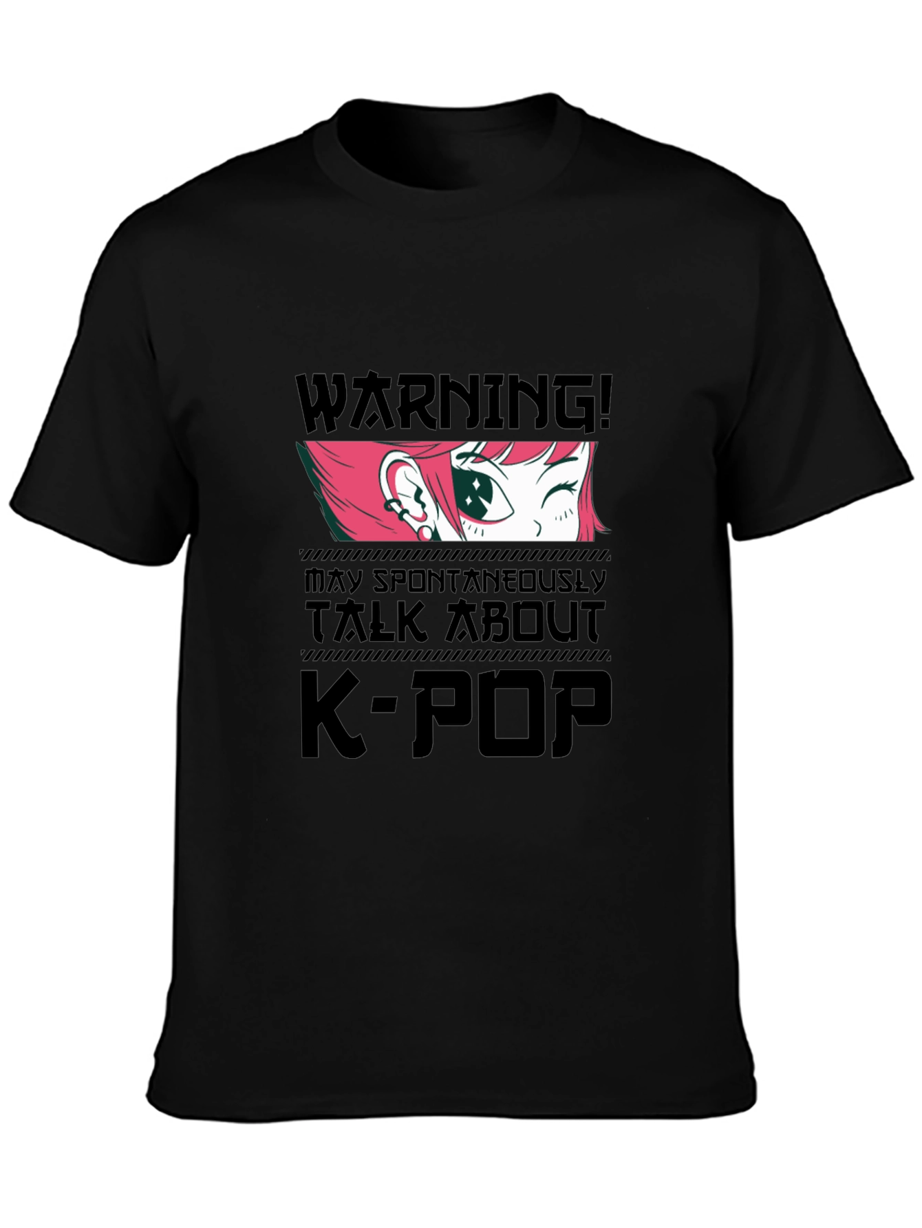 K-Pop Warning Graphic Tee - Black Cotton T-Shirt