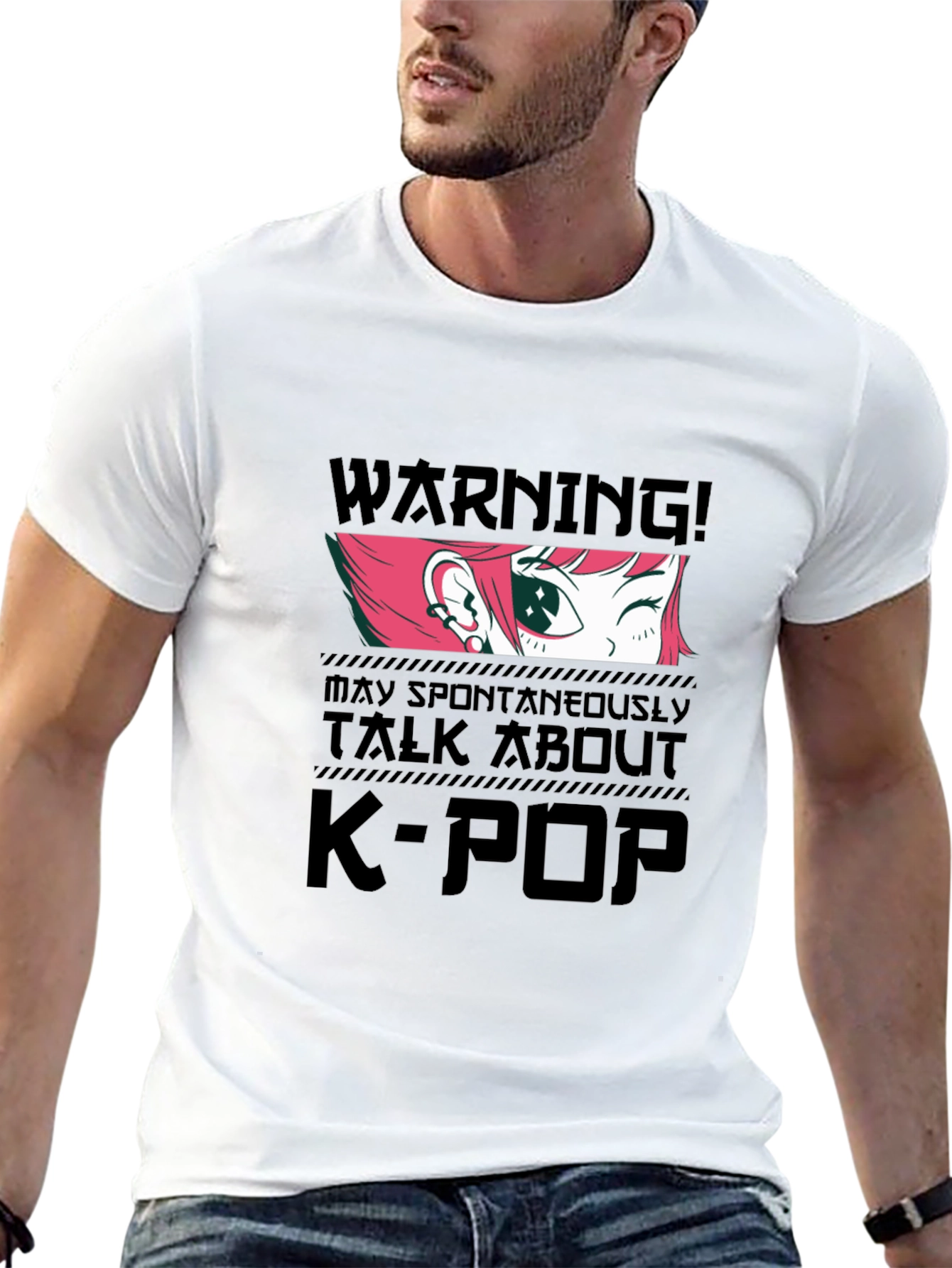 K-Pop Warning Graphic Tee - Black Cotton T-Shirt