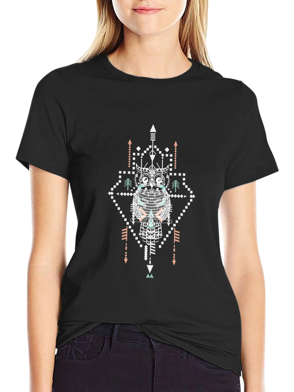 Aztec Owl Graphic Black T-Shirt