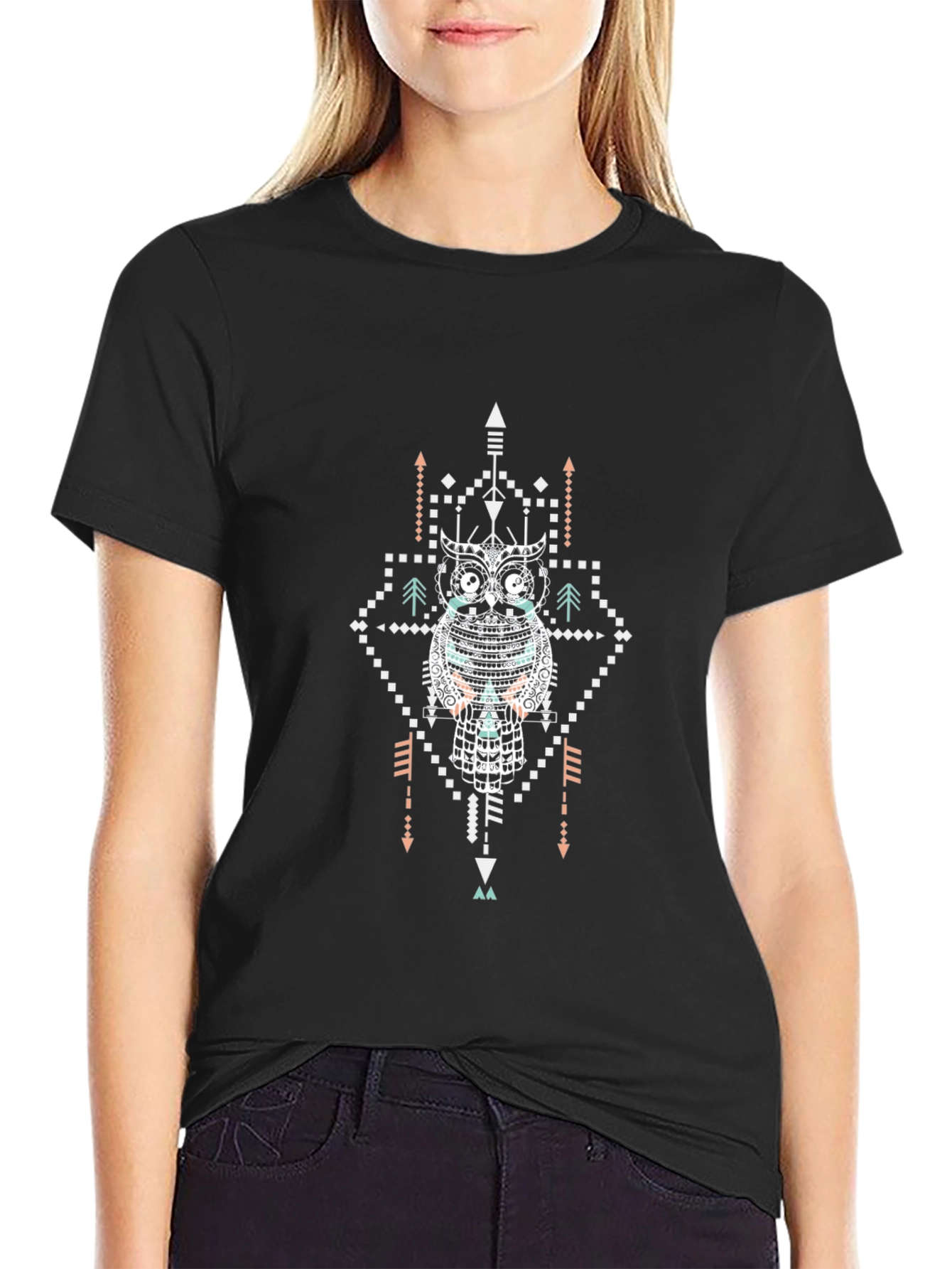 Aztec Owl Graphic Black T-Shirt