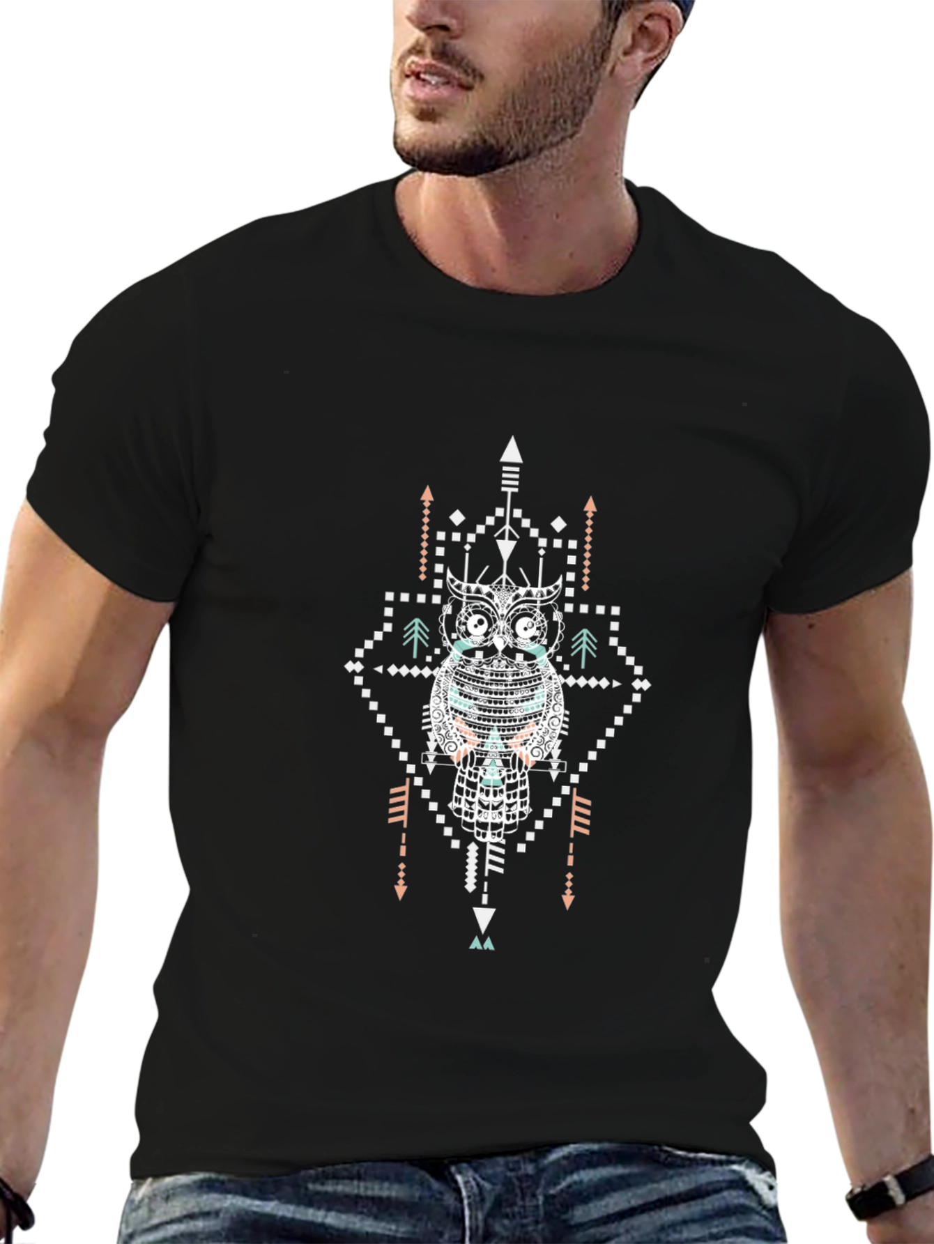 Aztec Owl Graphic Black T-Shirt