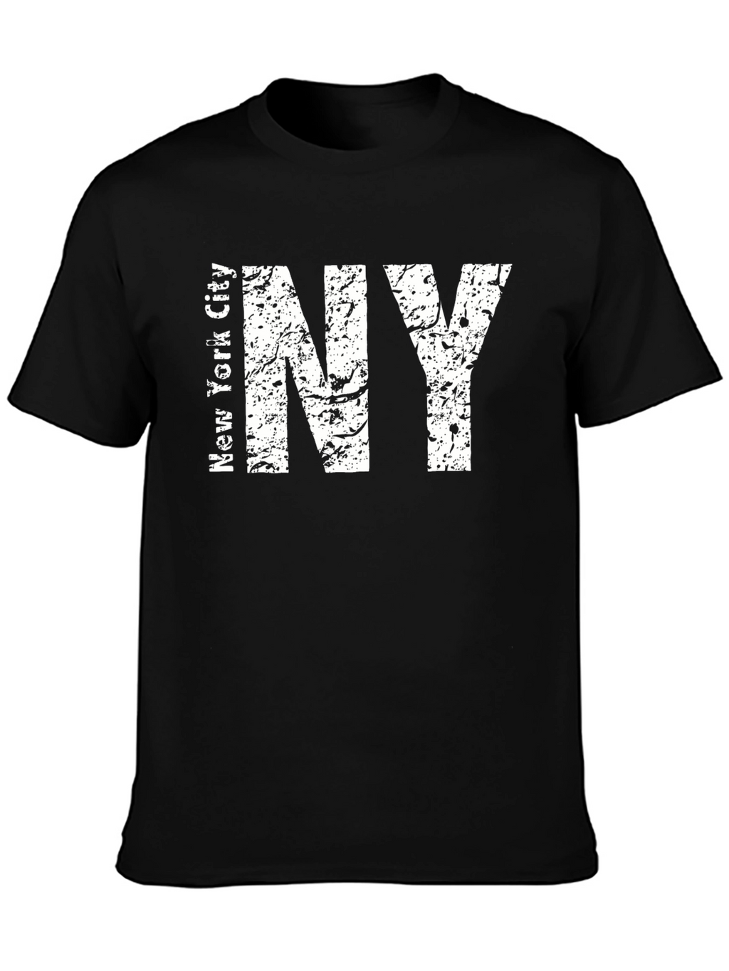 Distressed NY Text Graphic Black T-Shirt