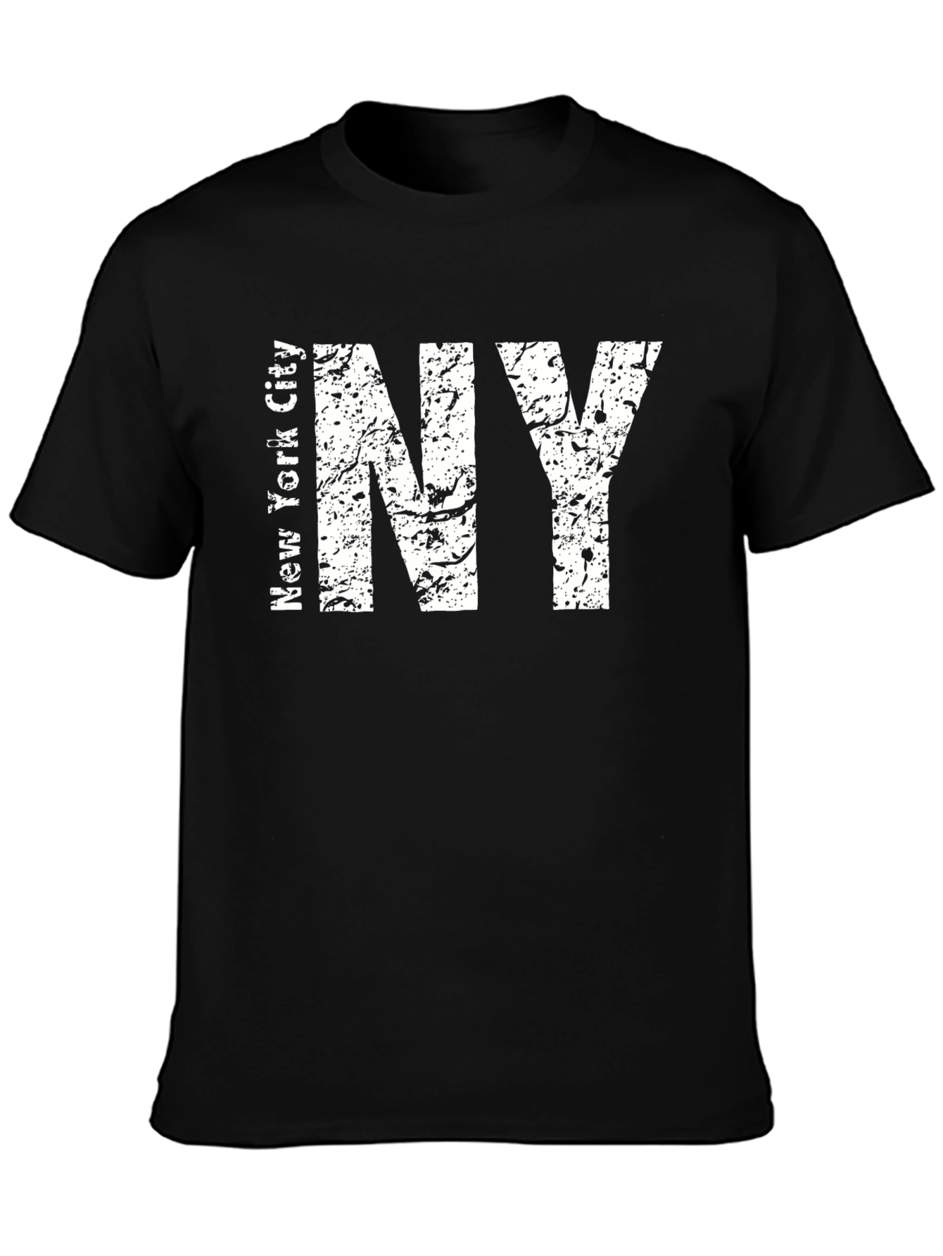 Distressed NY Text Graphic Black T-Shirt