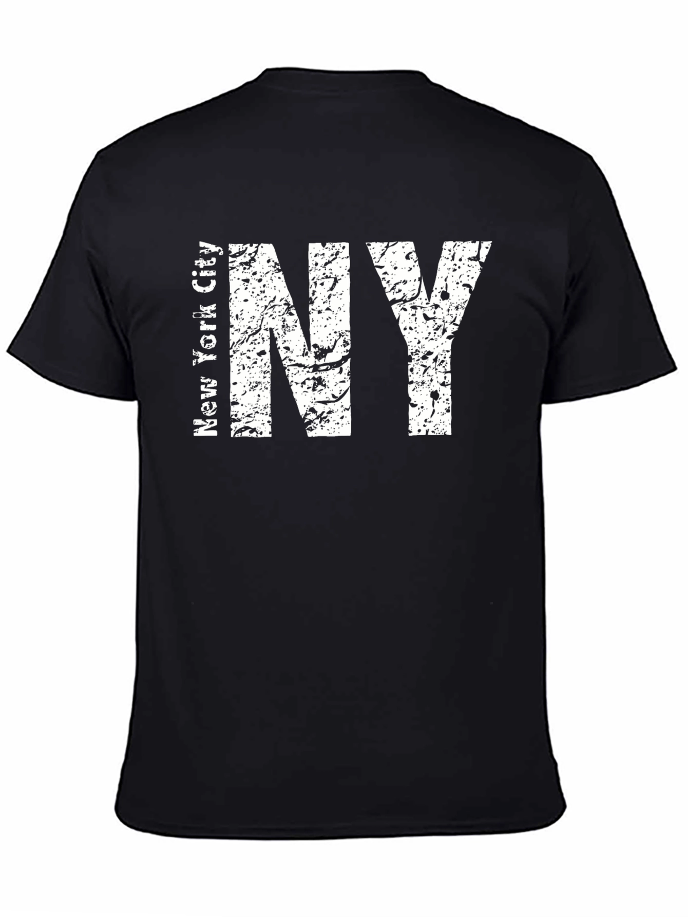 Distressed NY Text Graphic Black T-Shirt