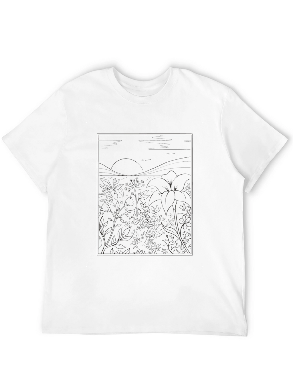 Black T-Shirt with Nature Illustration