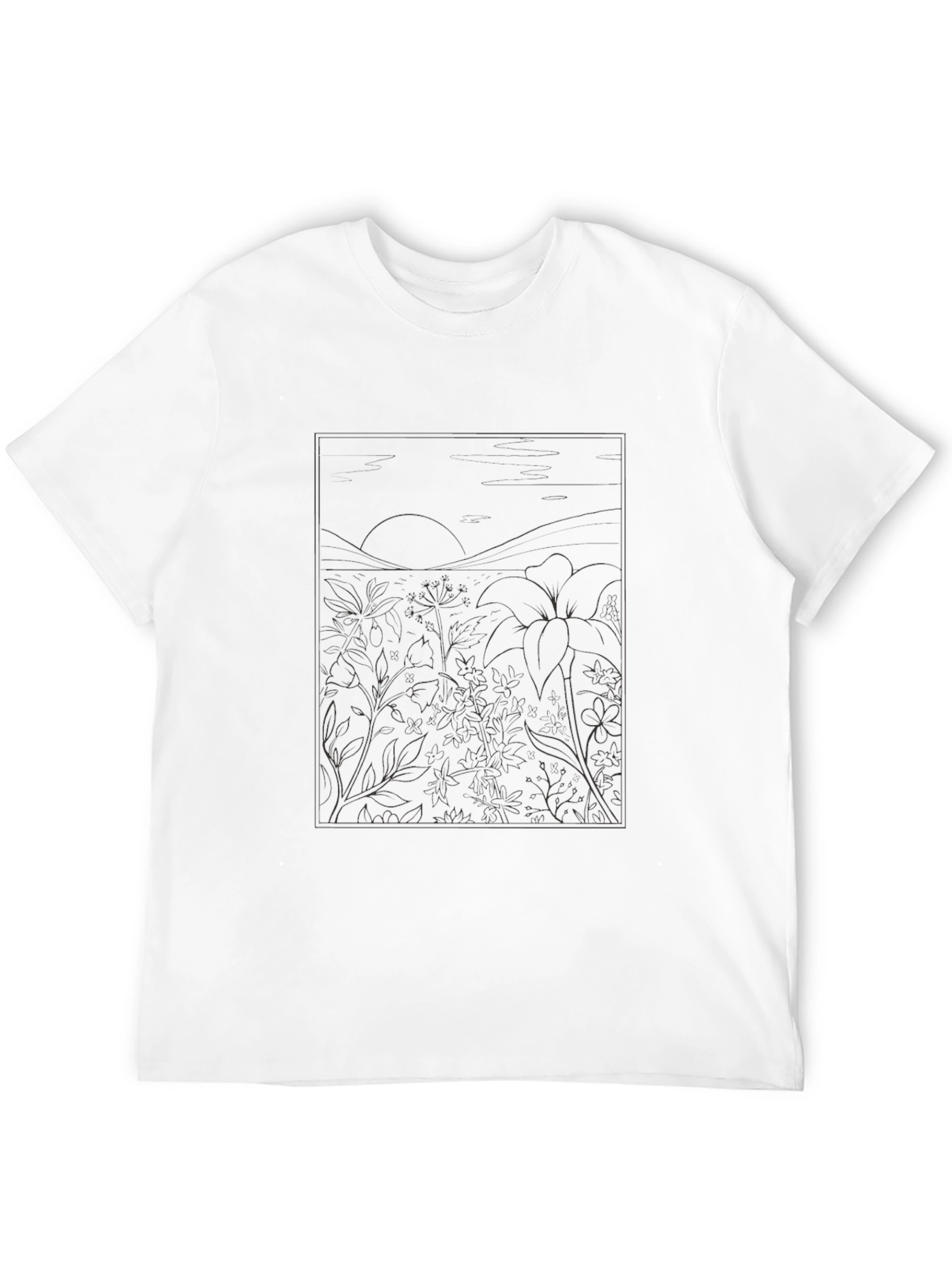Black T-Shirt with Nature Illustration