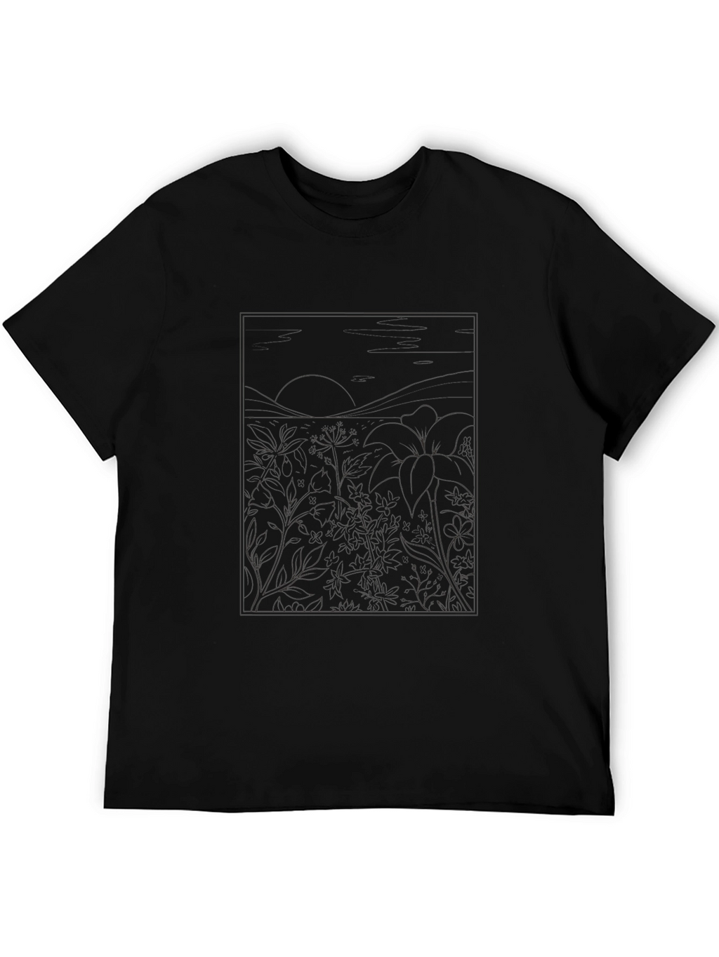 Black T-Shirt with Nature Illustration