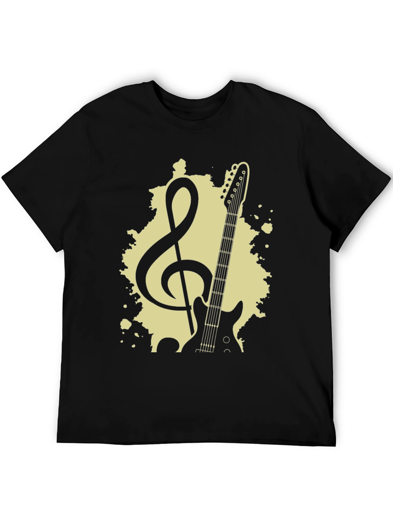 Guitar & Treble Clef Graphic Tee - Black Cotton Blend