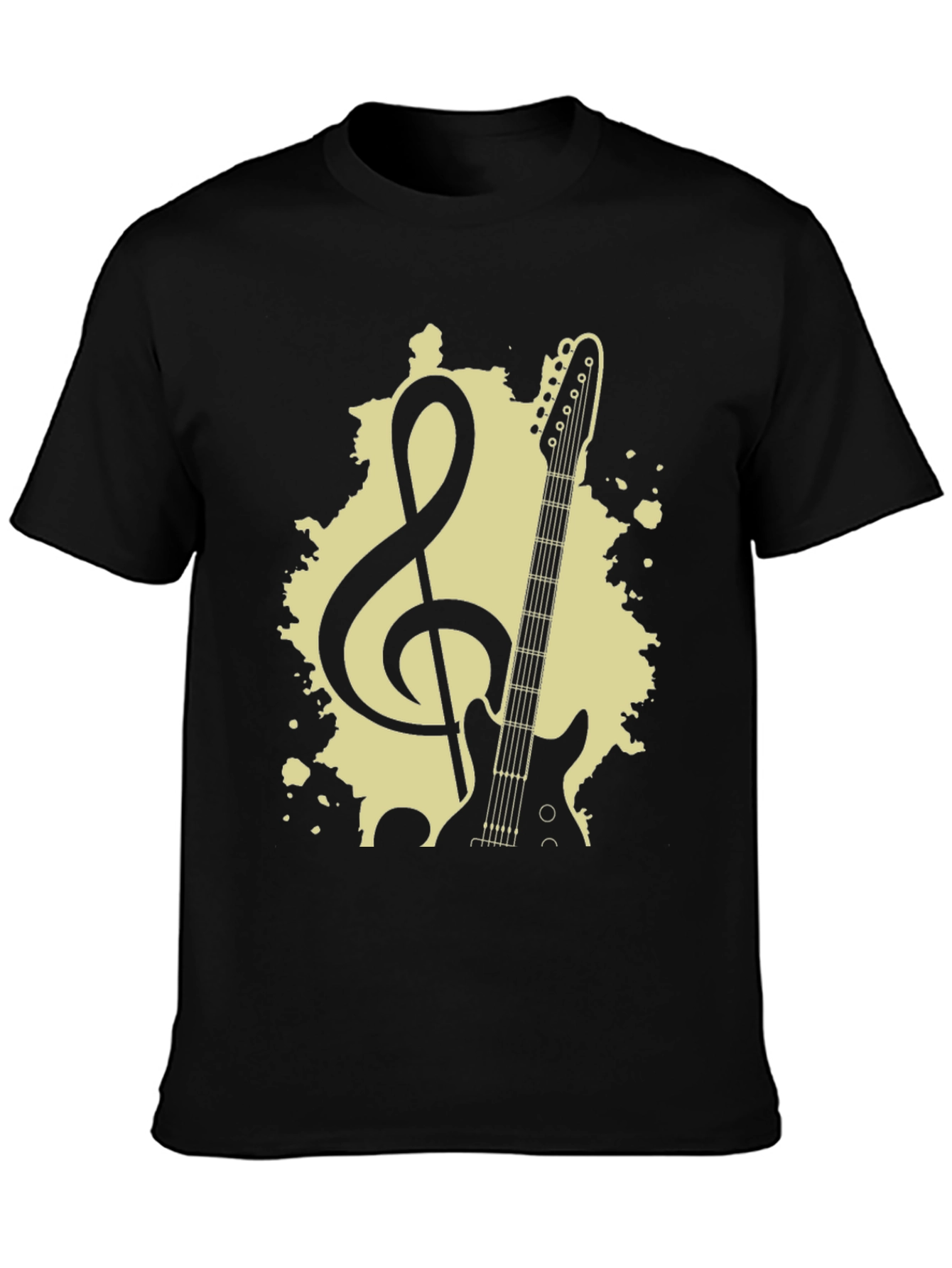 Guitar & Treble Clef Graphic Tee - Black Cotton Blend
