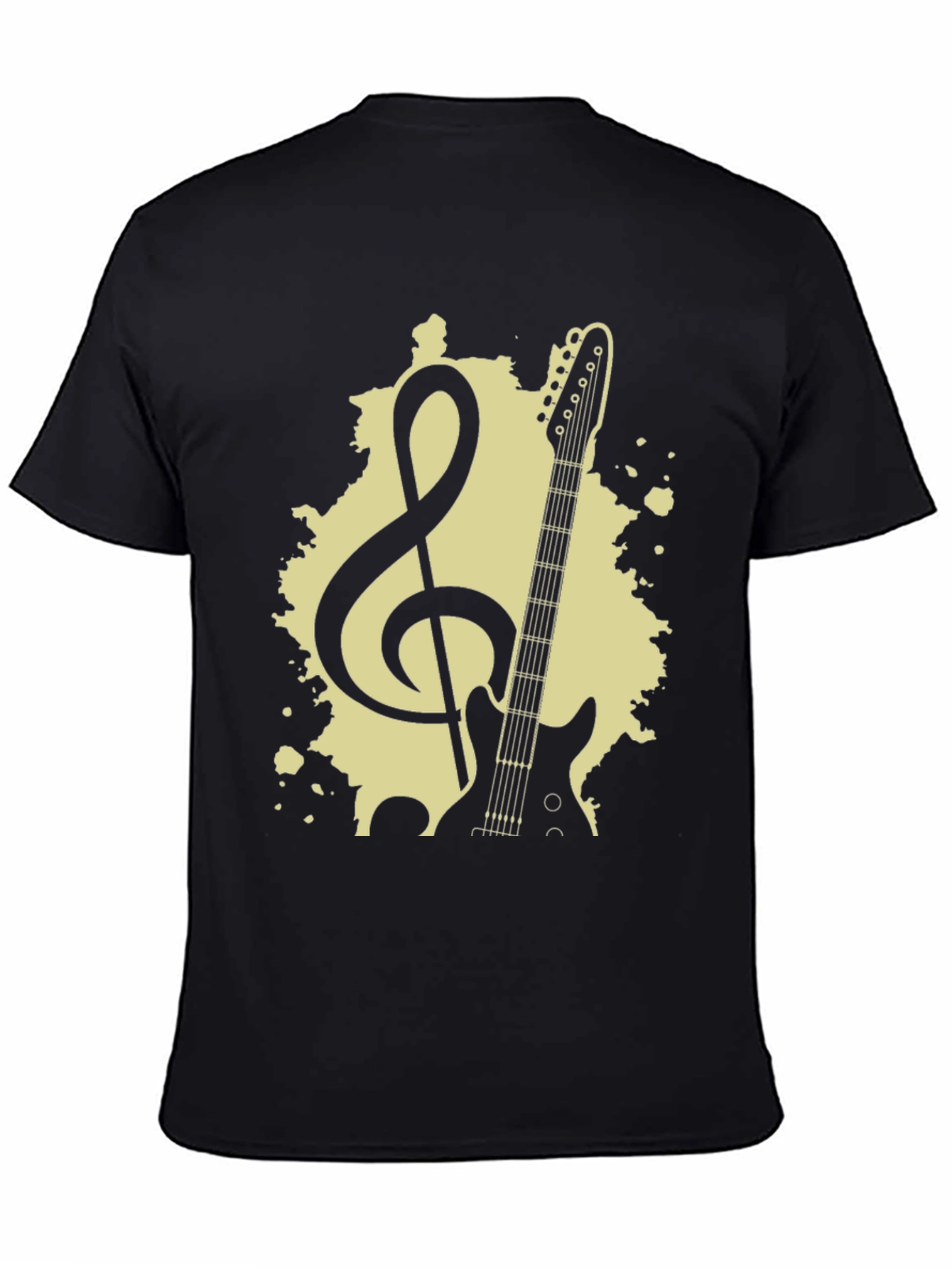 Guitar & Treble Clef Graphic Tee - Black Cotton Blend