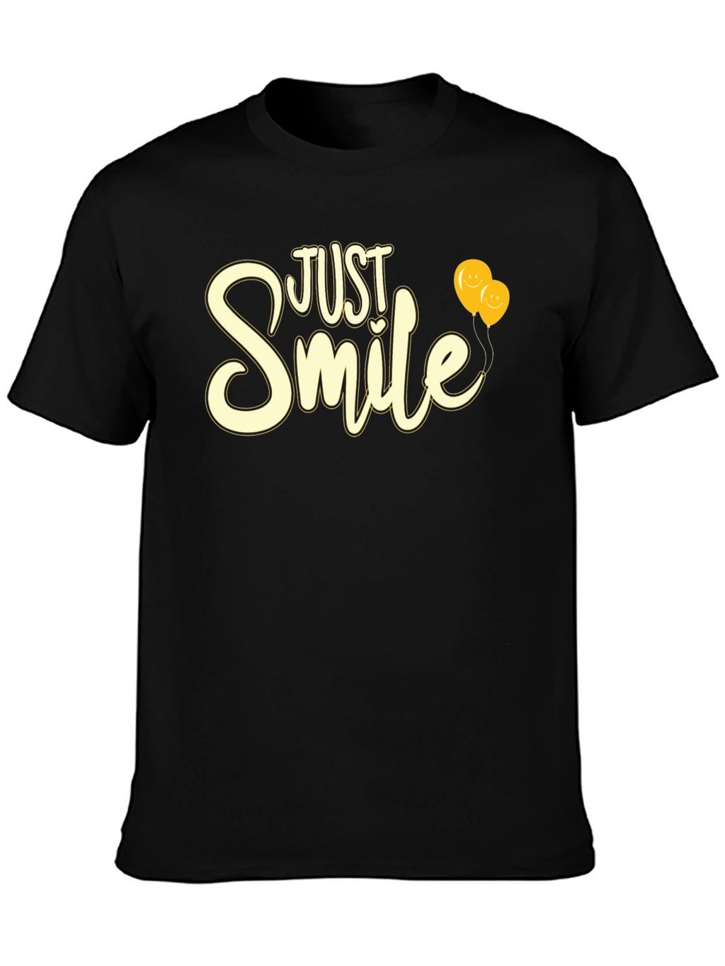Just Smile Graphic Tee - Black T-Shirt with Balloons