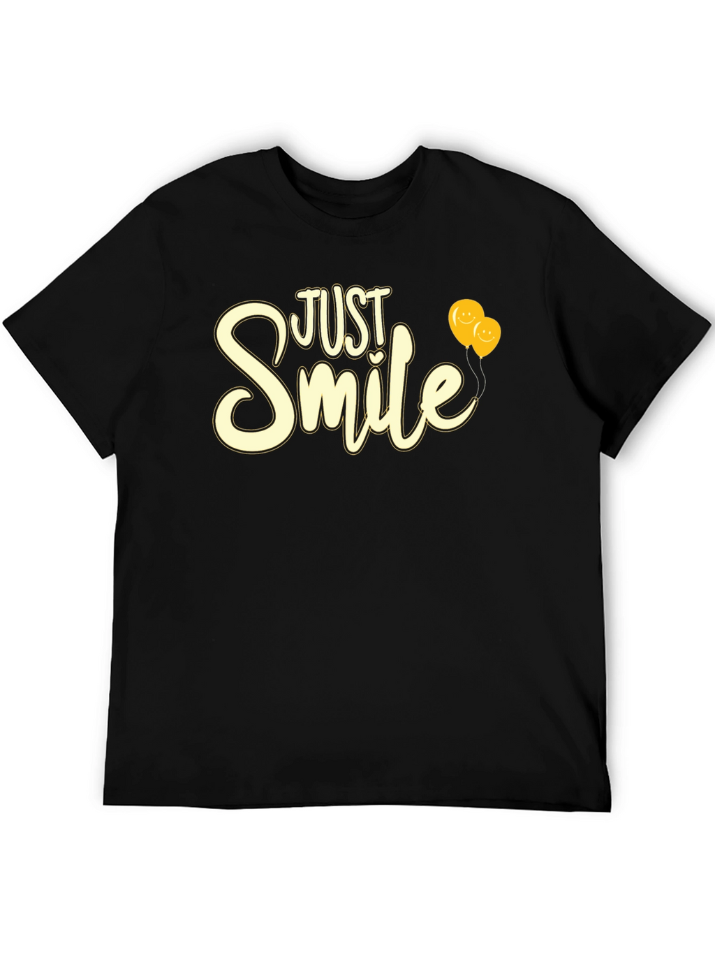Just Smile Graphic Tee - Black T-Shirt with Balloons