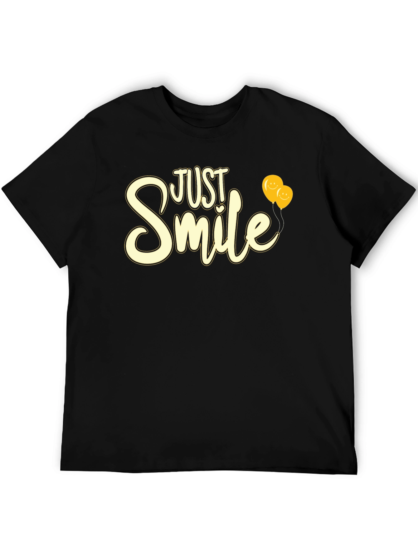 Just Smile Graphic Tee - Black T-Shirt with Balloons