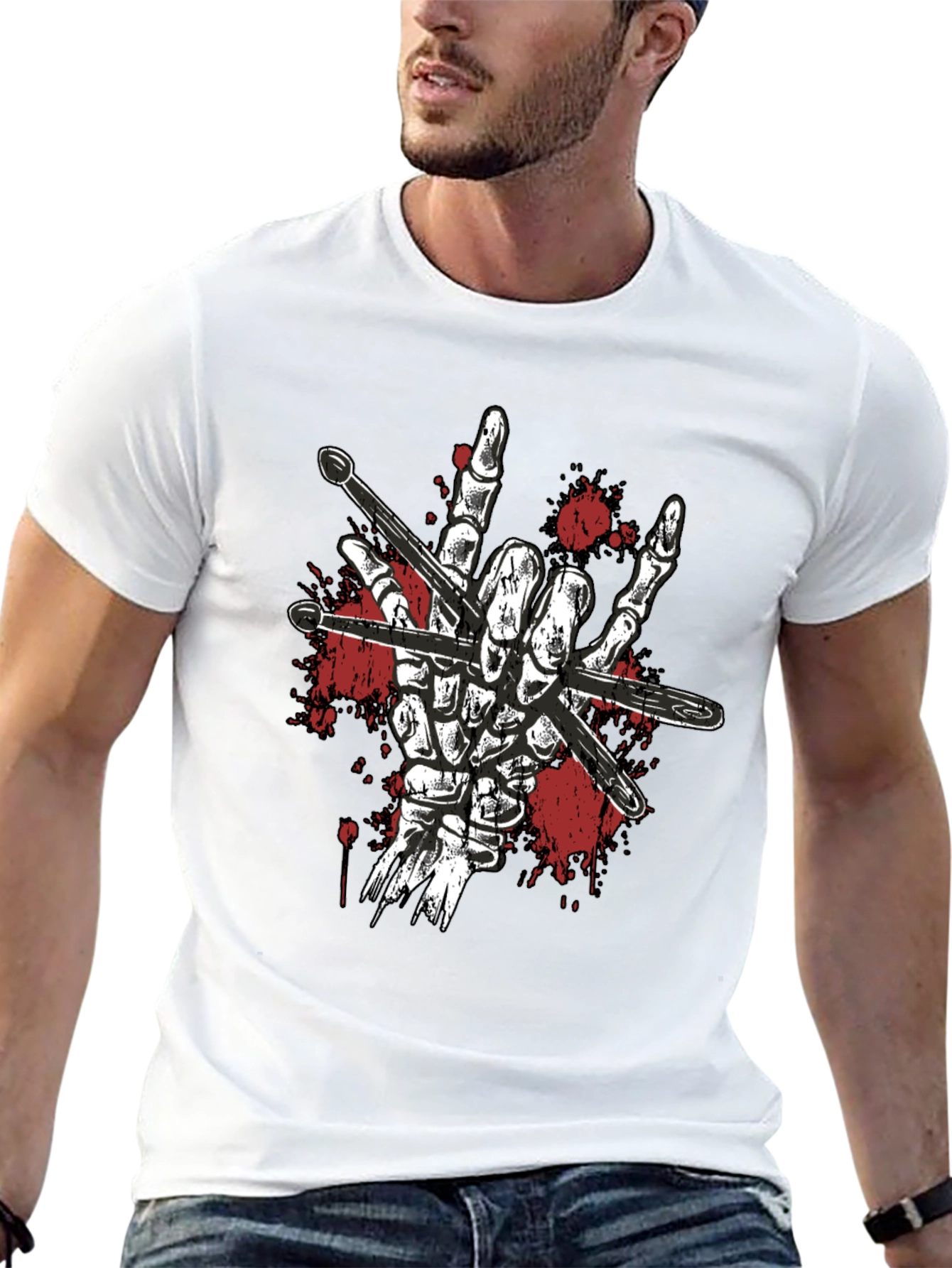 Rock On Skeleton Drummer T-Shirt