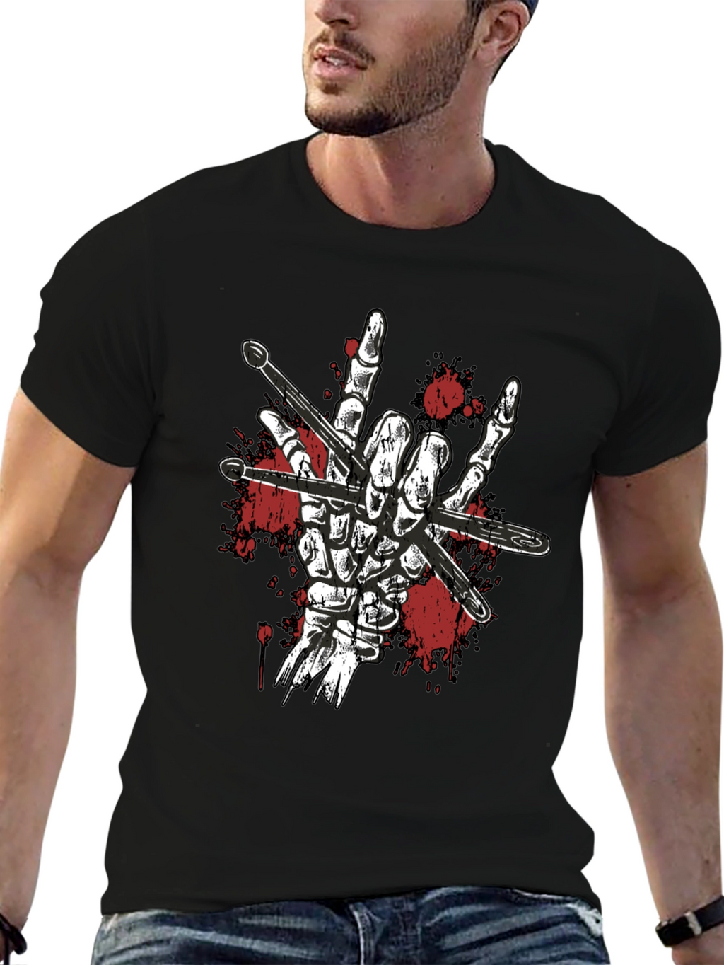 Rock On Skeleton Drummer T-Shirt