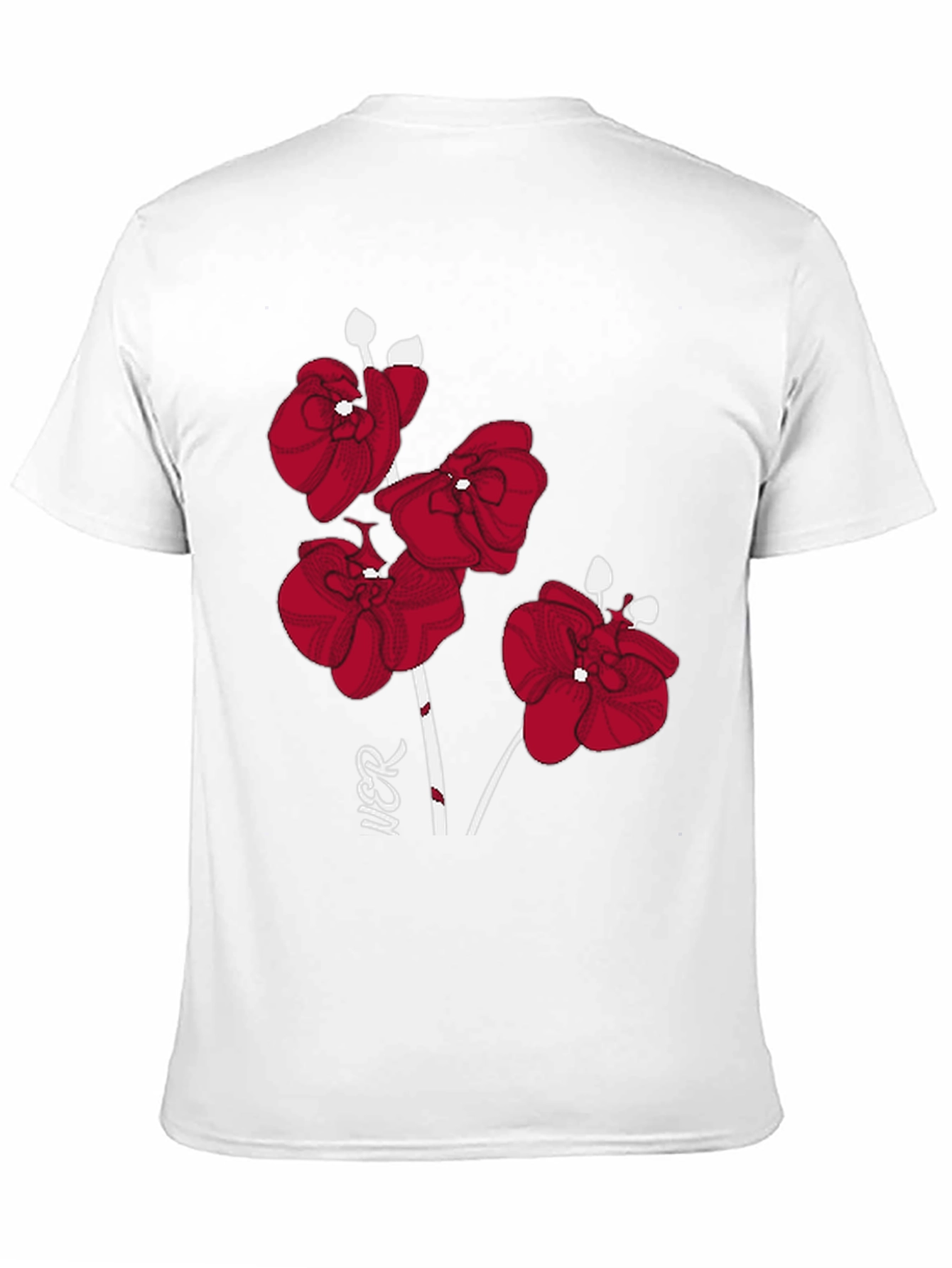 Red Orchid Graphic Print Black T-Shirt