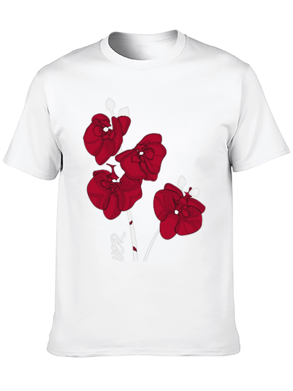Red Orchid Graphic Print Black T-Shirt