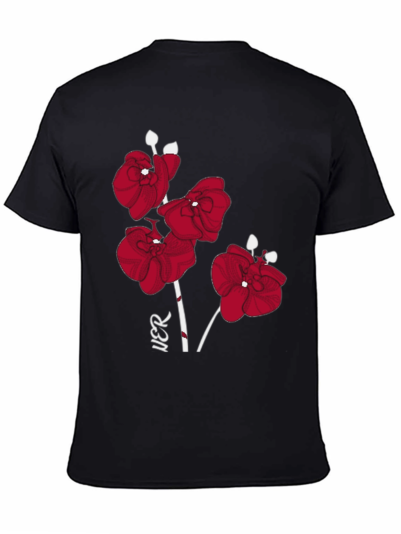 Red Orchid Graphic Print Black T-Shirt