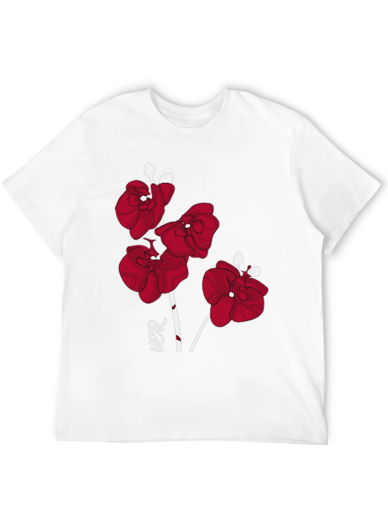 Red Orchid Graphic Print Black T-Shirt