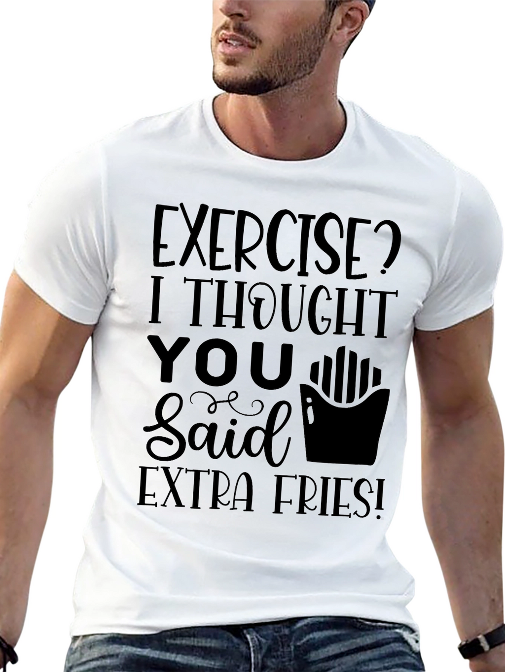 Funny Exercise Extra Fries Graphic Tee