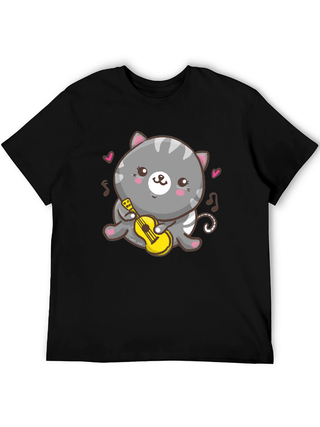Cute Cat Ukulele T-Shirt - Black Cotton Tee