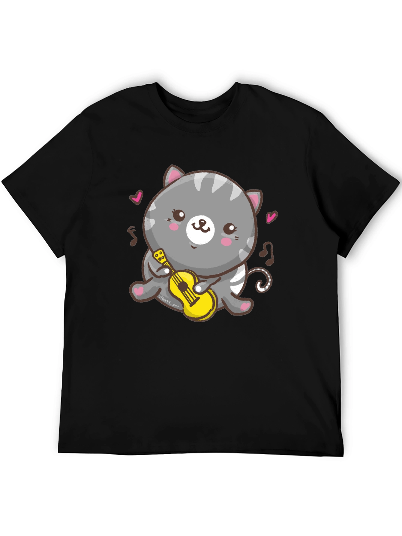 Cute Cat Ukulele T-Shirt - Black Cotton Tee