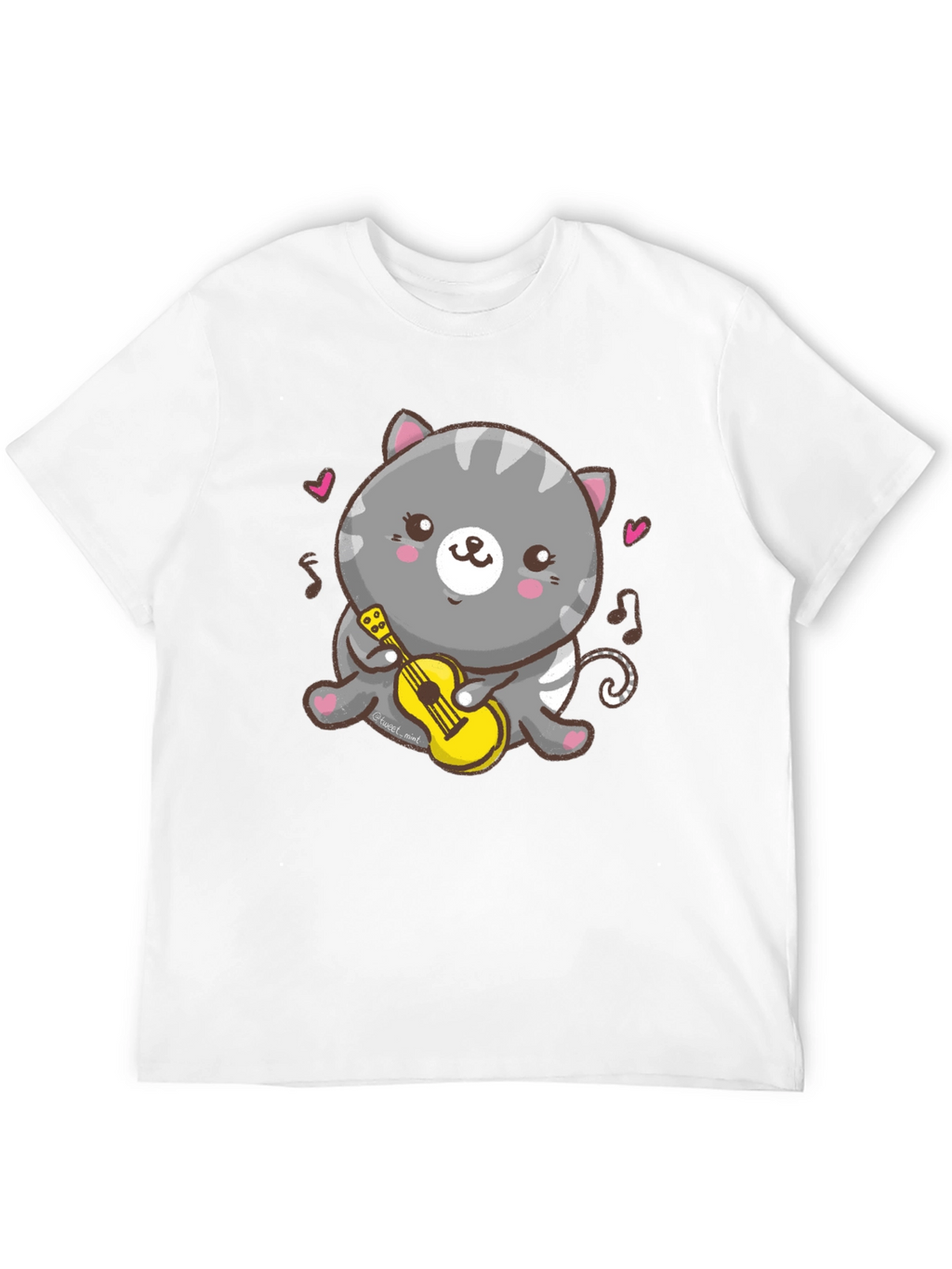 Cute Cat Ukulele T-Shirt - Black Cotton Tee