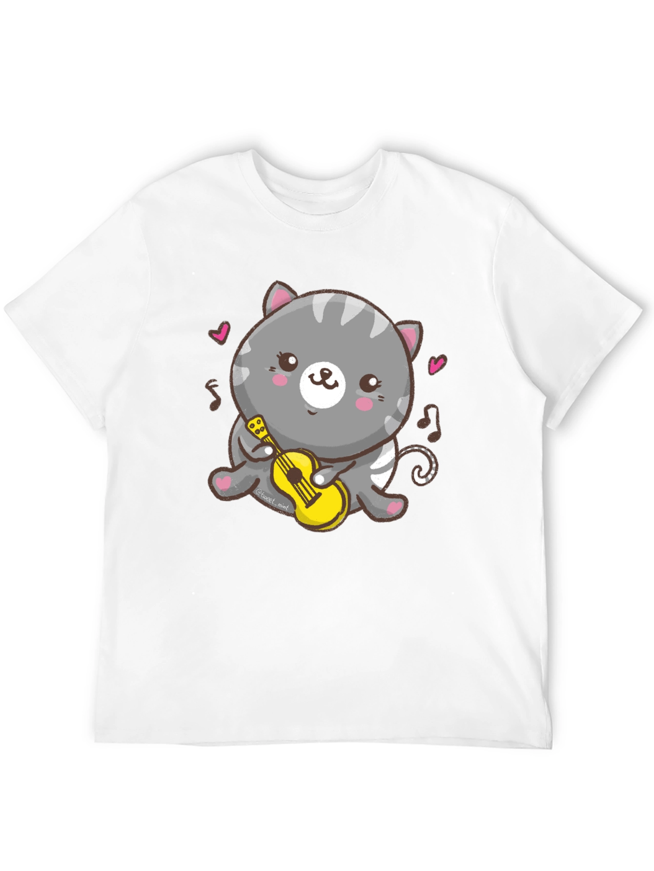 Cute Cat Ukulele T-Shirt - Black Cotton Tee