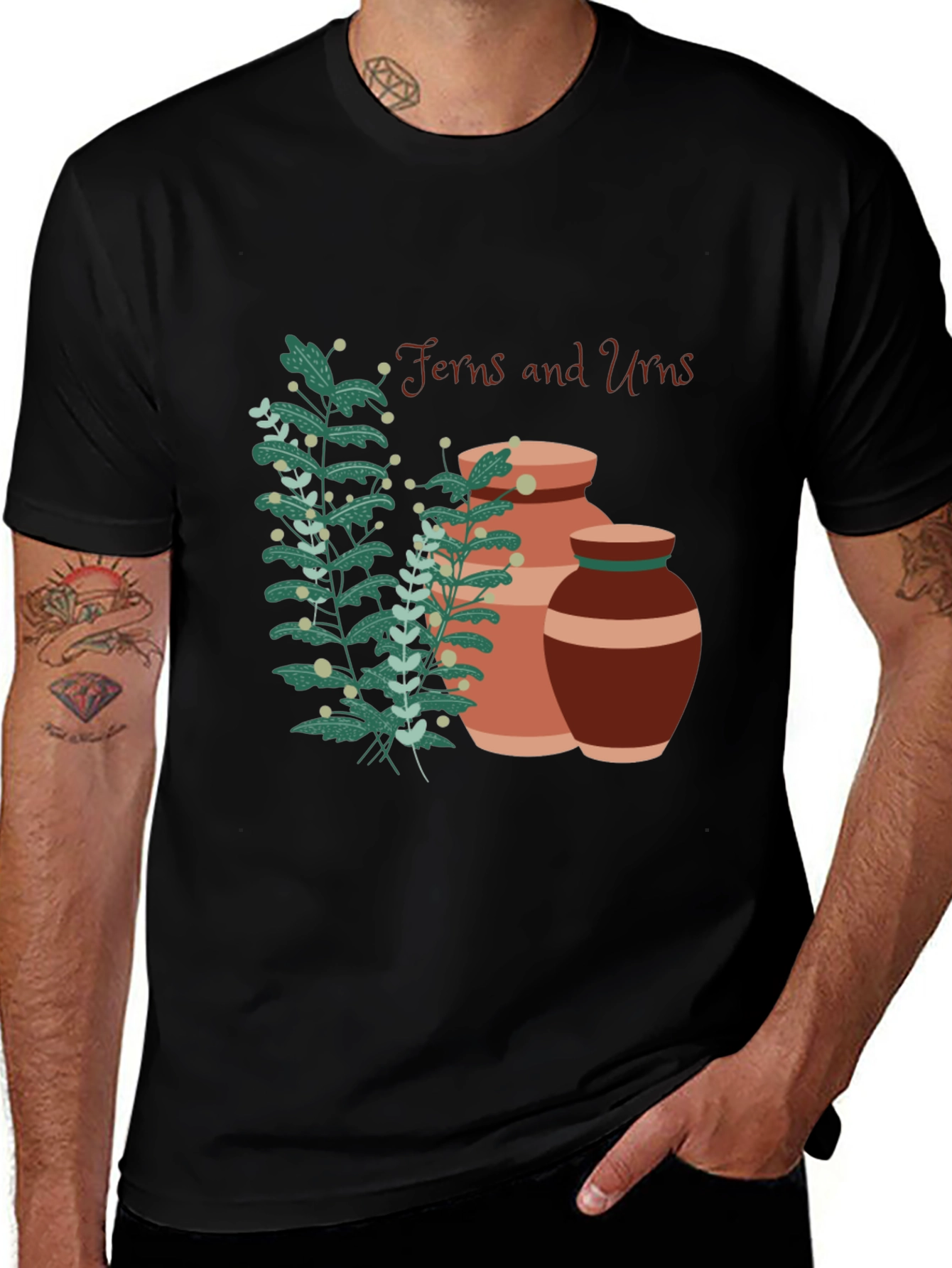 Ferns and Urns Graphic Black T-Shirt