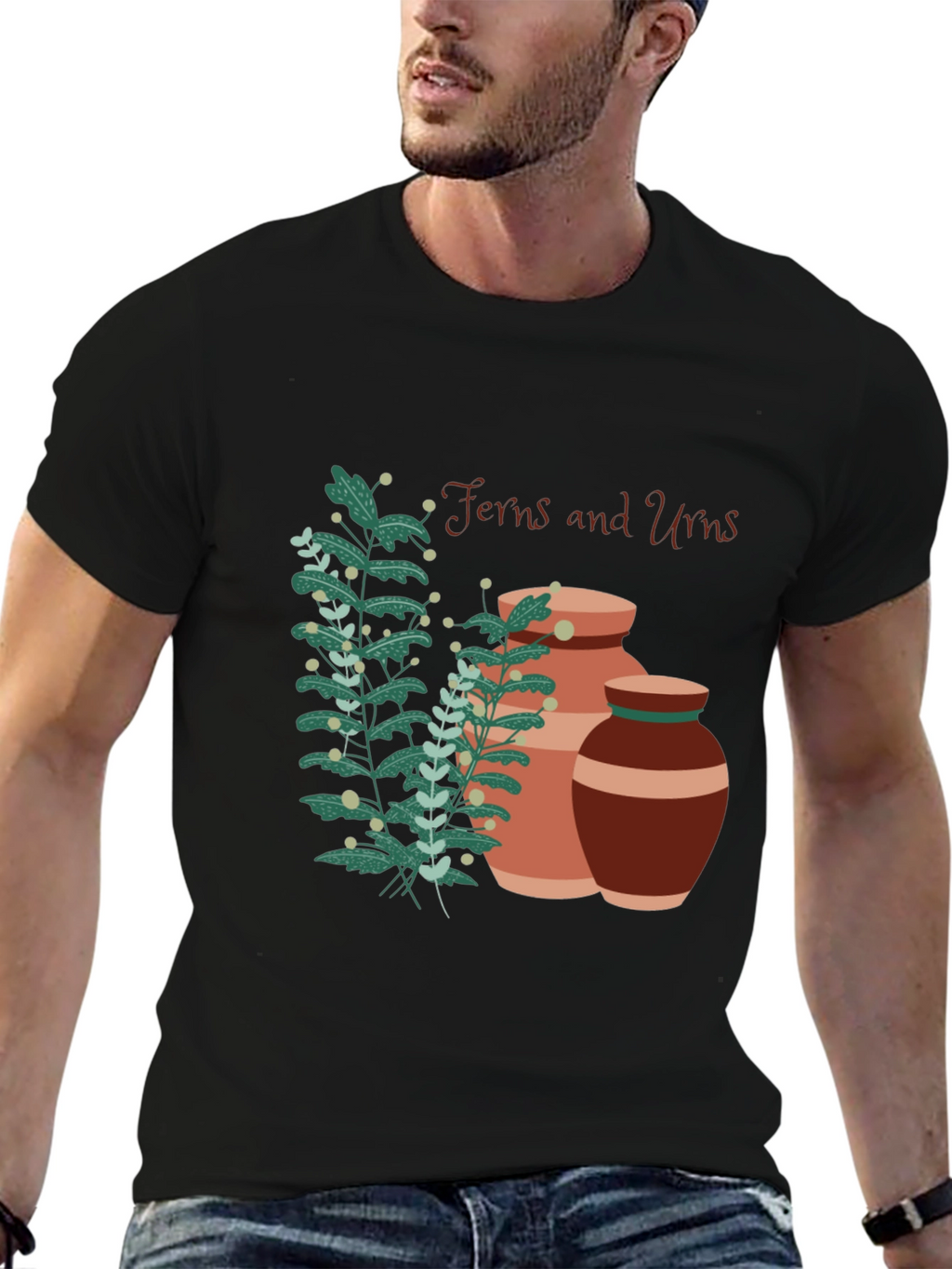 Ferns and Urns Graphic Black T-Shirt