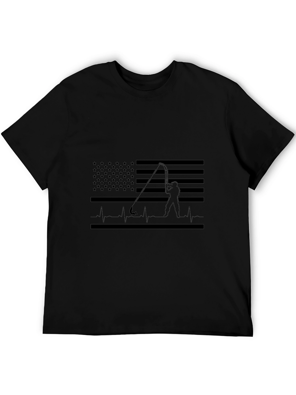 Fishing Flag Heartbeat T-Shirt - Black Cotton Tee