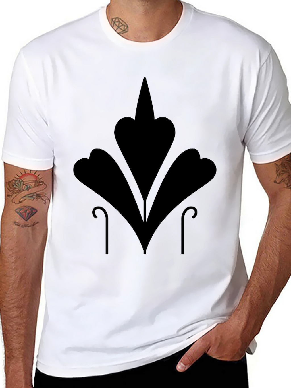 Mens Black T-Shirt with Abstract Floral Design