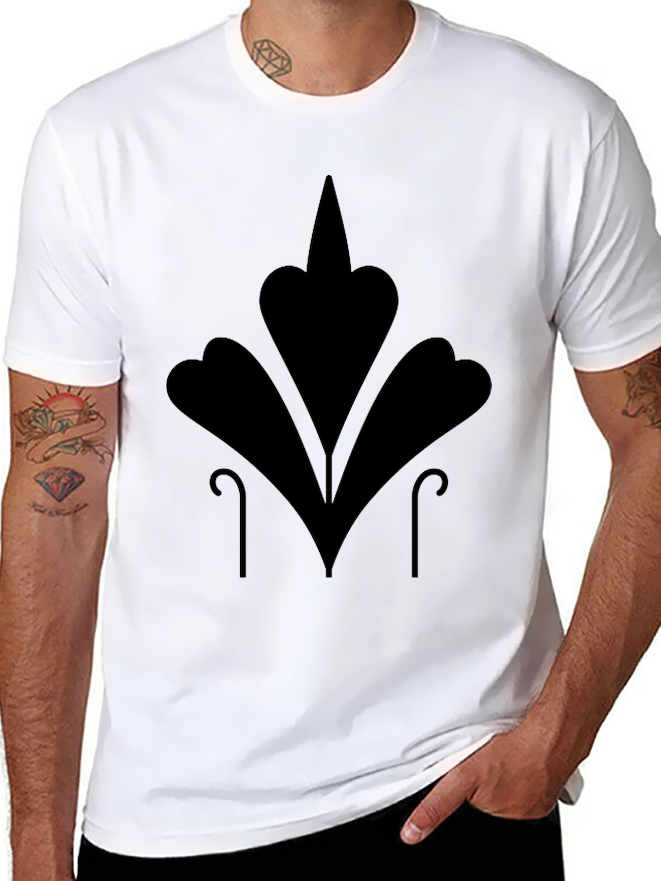 Mens Black T-Shirt with Abstract Floral Design