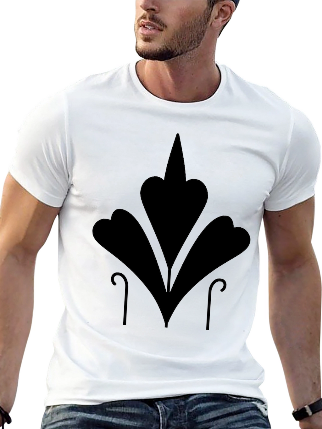 Mens Black T-Shirt with Abstract Floral Design