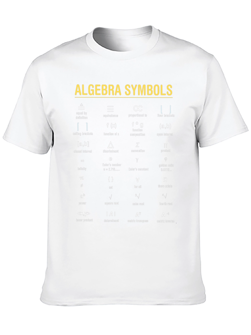 Algebra Symbols T-Shirt | Math Equations & Definitions