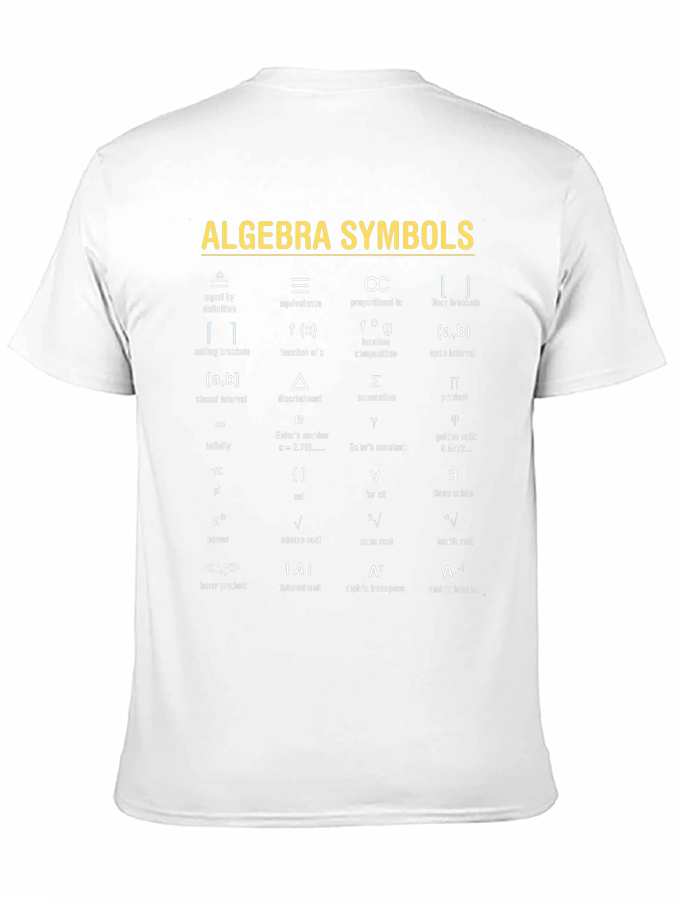 Algebra Symbols T-Shirt | Math Equations & Definitions