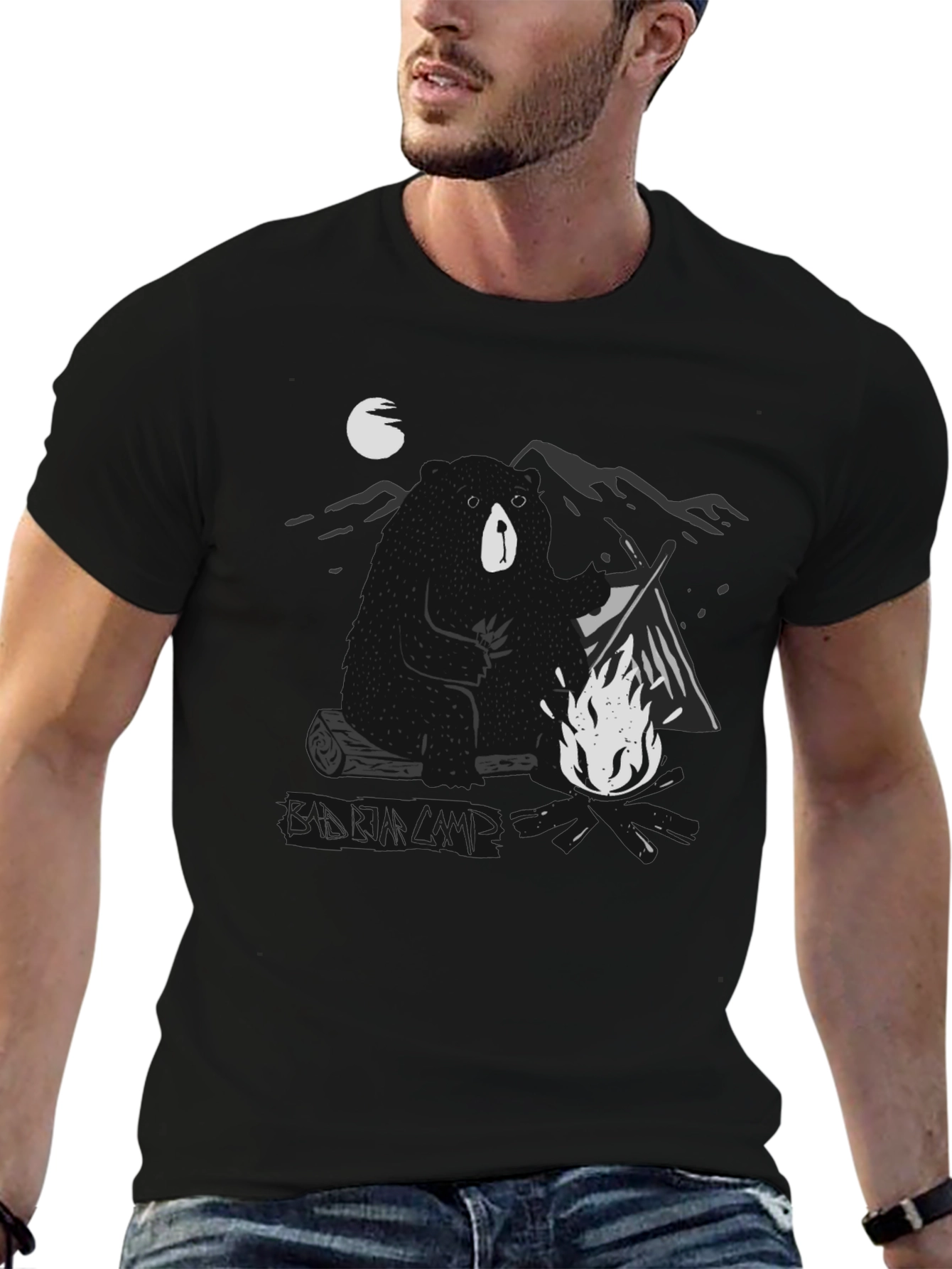 Bear Campfire T-Shirt - Black Graphic Tee